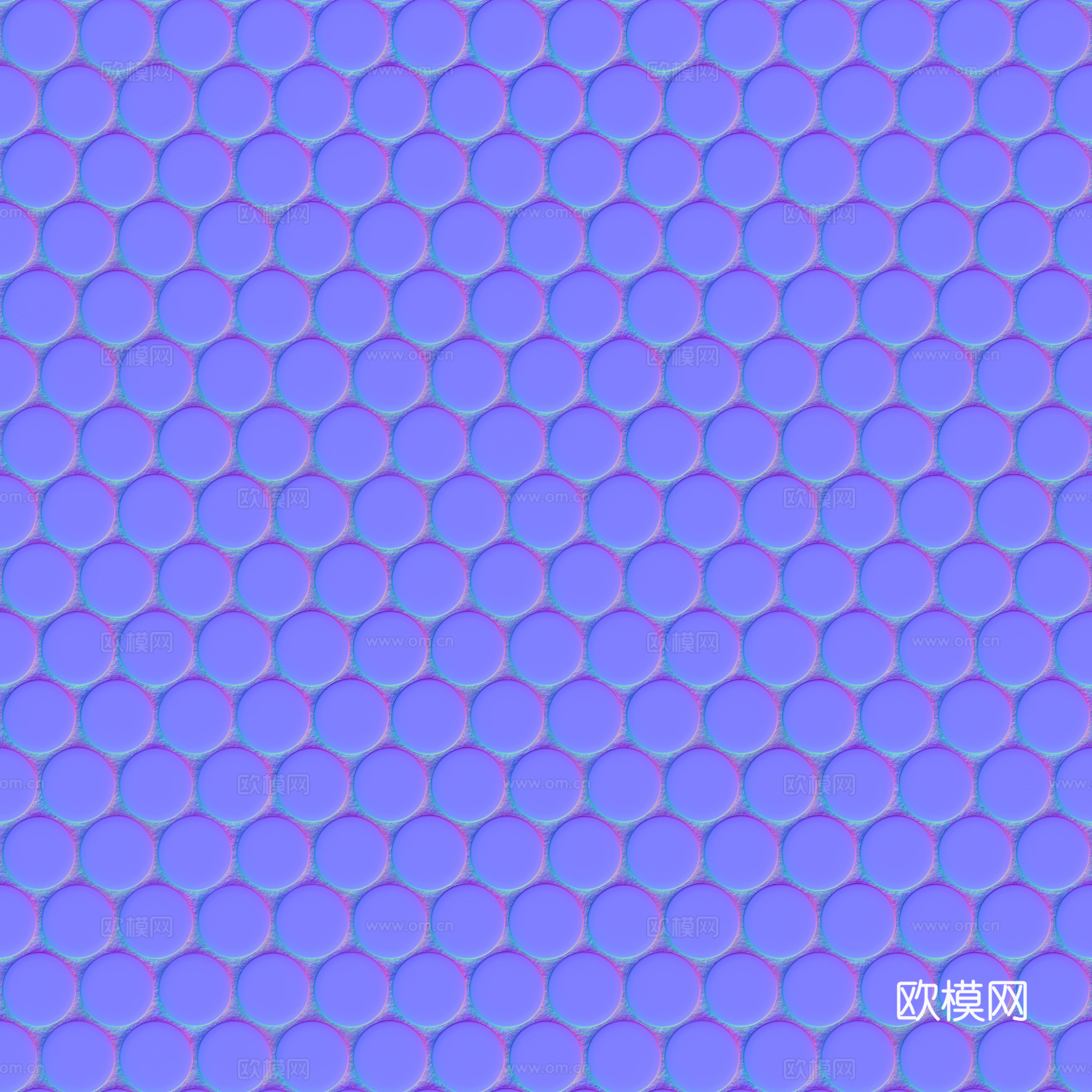无缝纯白圆形马赛克瓷砖墙砖 PBR材质贴图 2k