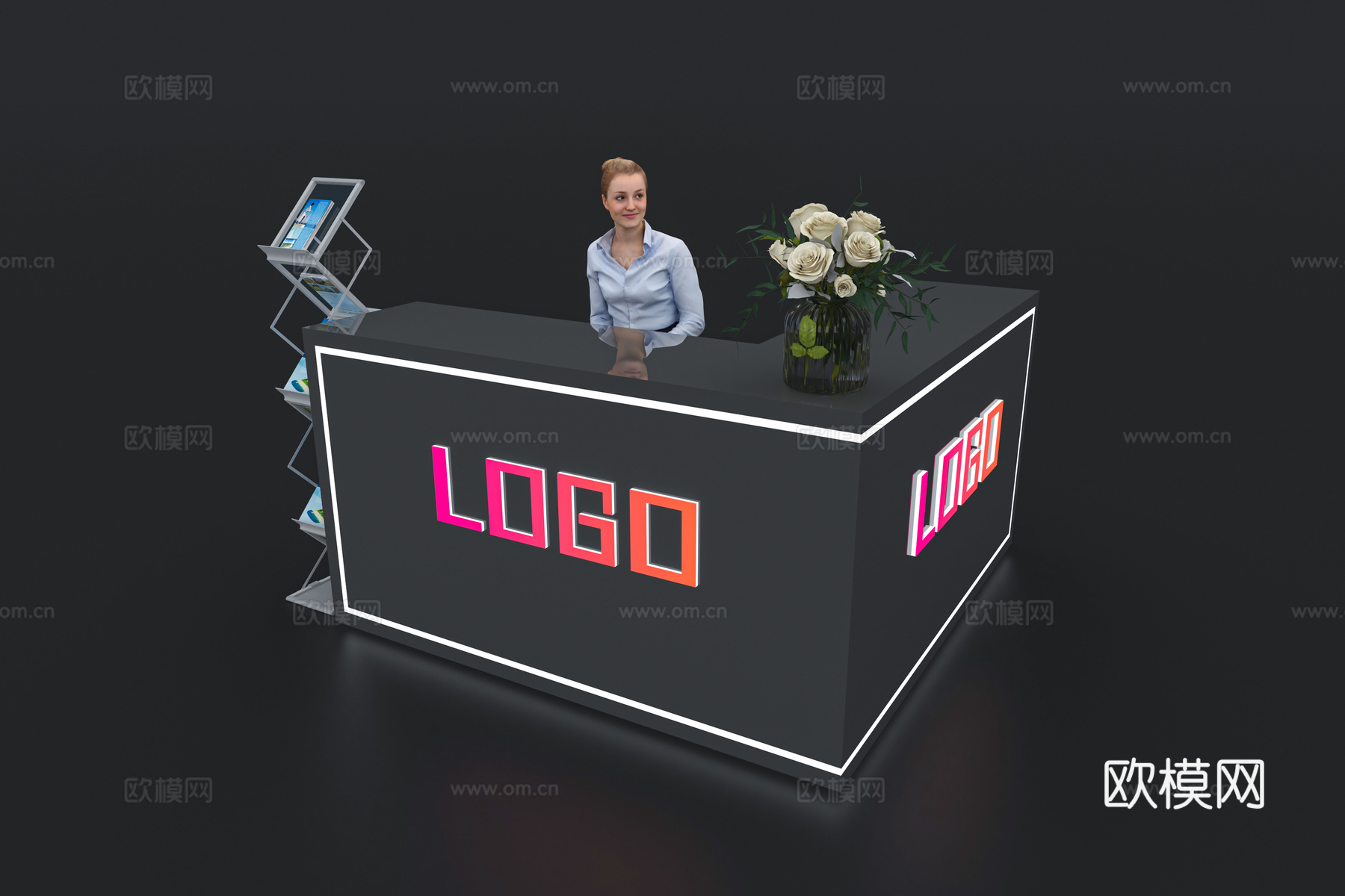 现代接待台 展览展会展台接待台 前台 吧台 柜台 桌台3d模型下载（渲染图1）