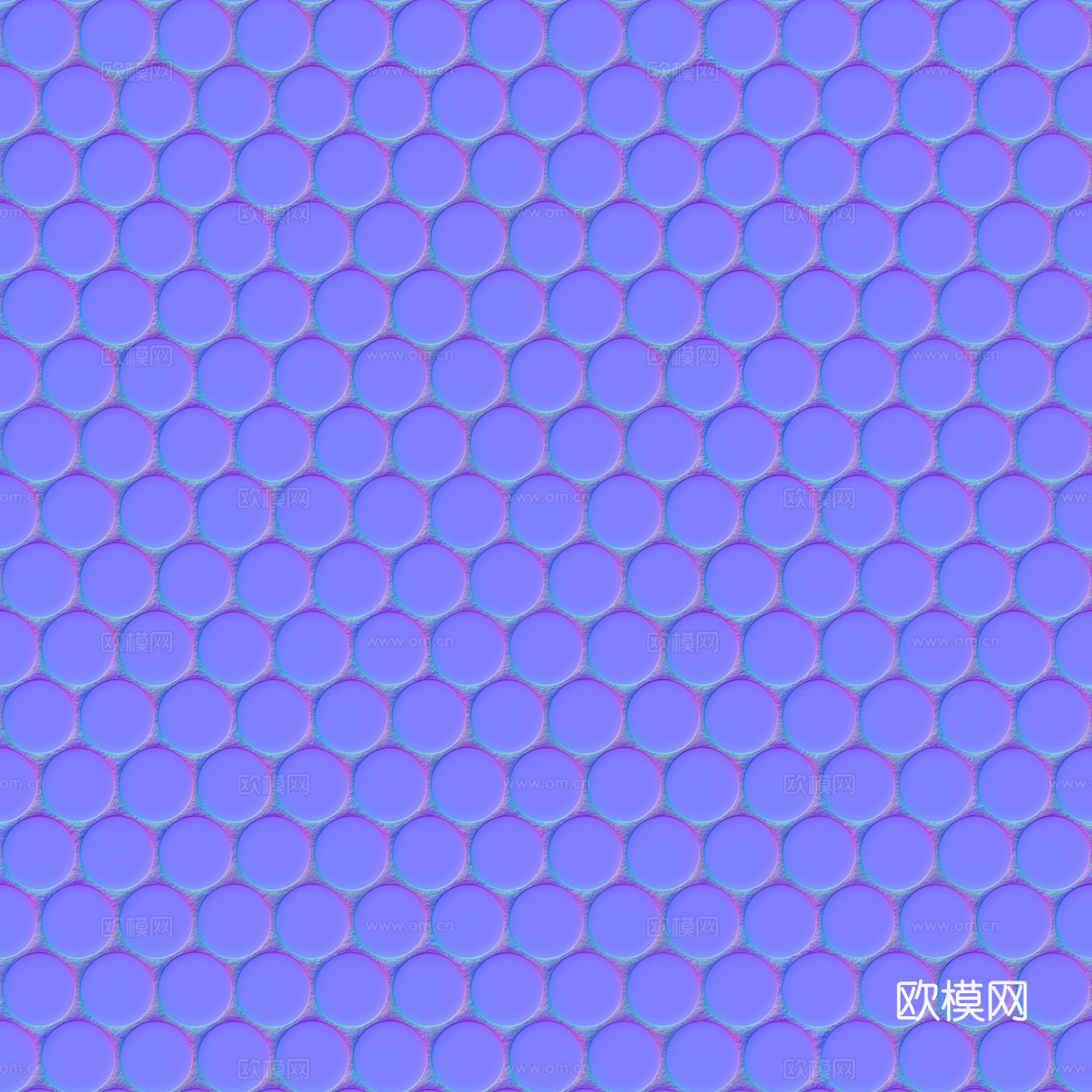 无缝纯黑圆形马赛克瓷砖墙砖 PBR材质贴图 2k