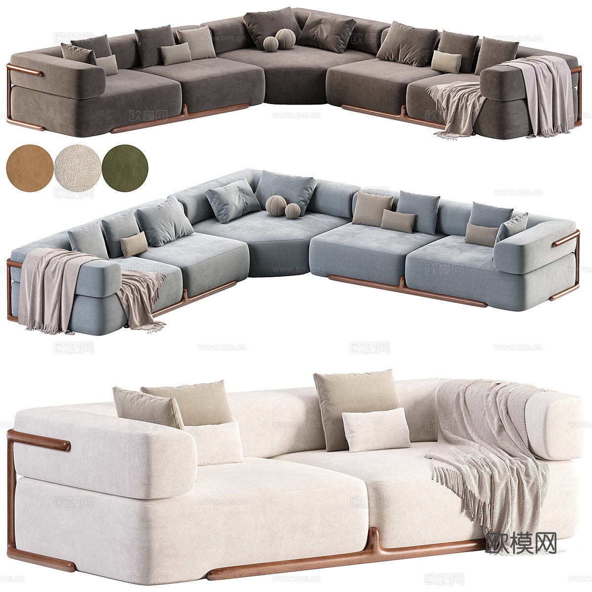 现代奶油风科伦沙发3d模型下载（渲染图1）