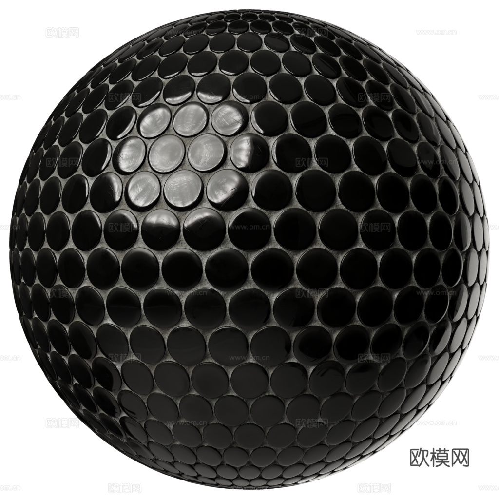 无缝纯黑圆形马赛克瓷砖墙砖 PBR材质贴图 1k