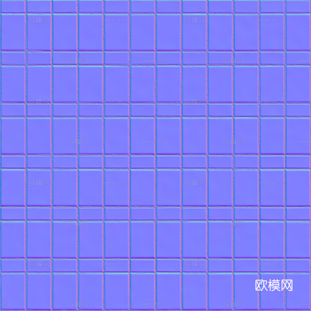 无缝蓝色拼花瓷砖马赛克瓷砖墙砖 PBR材质贴图 1k