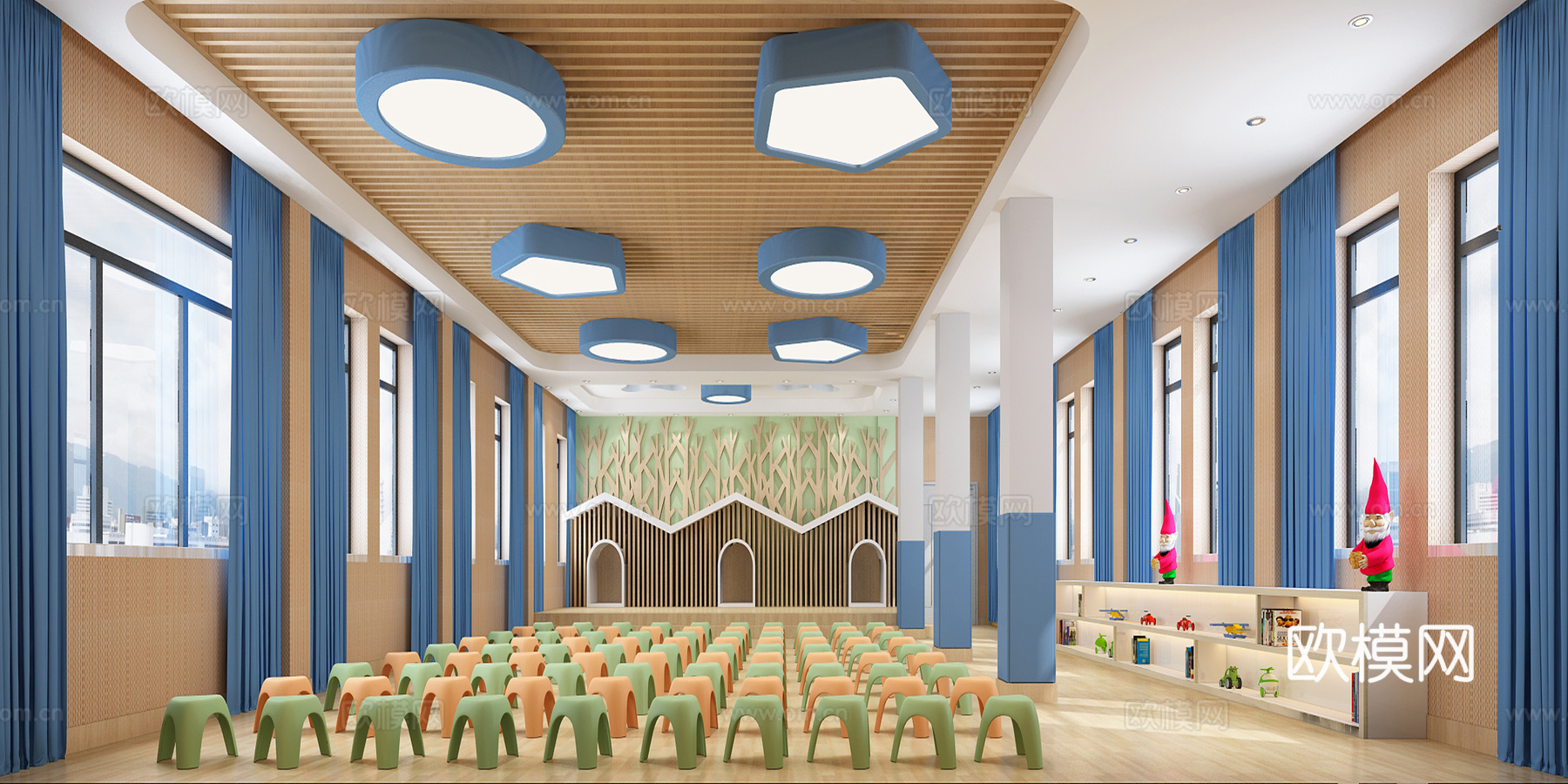 现代儿童娱乐室 柜子 背景墙 装饰品3d模型下载