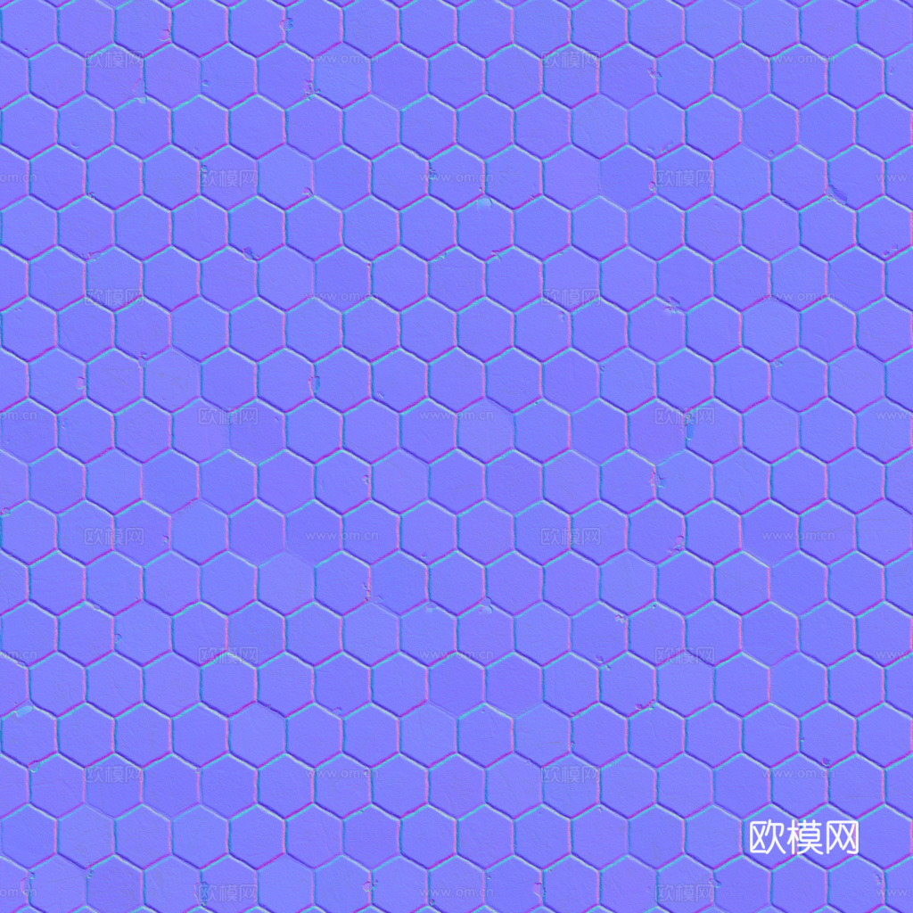 无缝深蓝六角瓷砖马赛克瓷砖 PBR材质贴图 1k