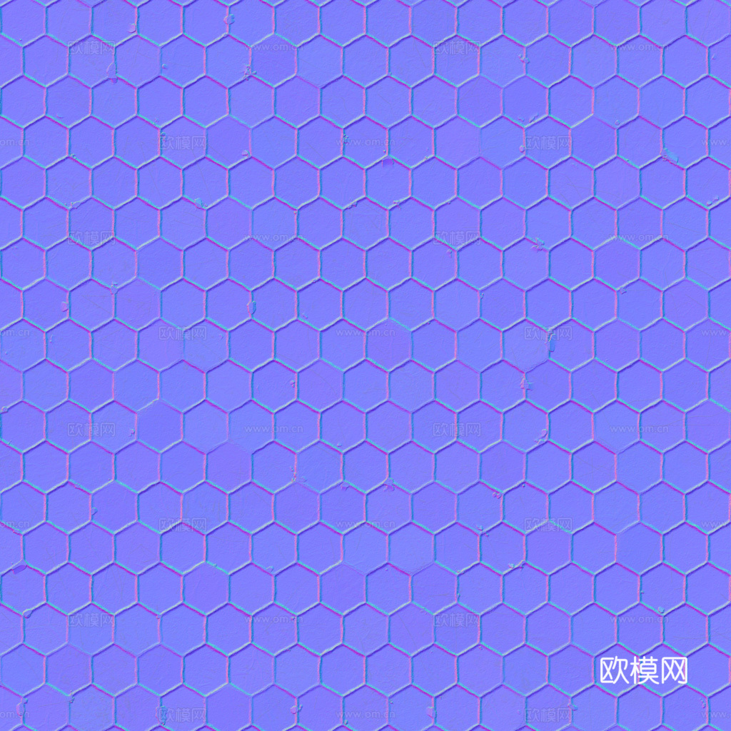 无缝深蓝六角瓷砖马赛克瓷砖 PBR材质贴图 1k