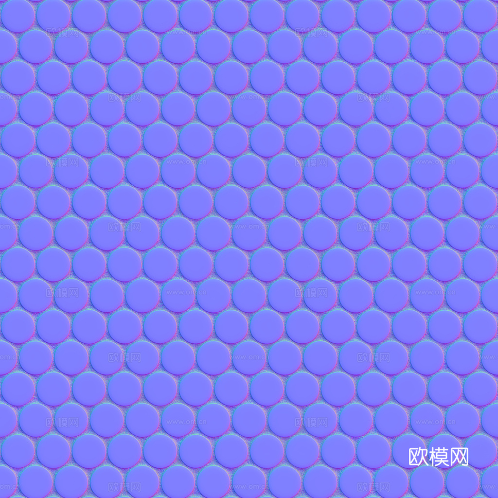 无缝纯黑圆形马赛克瓷砖墙砖 PBR材质贴图1k