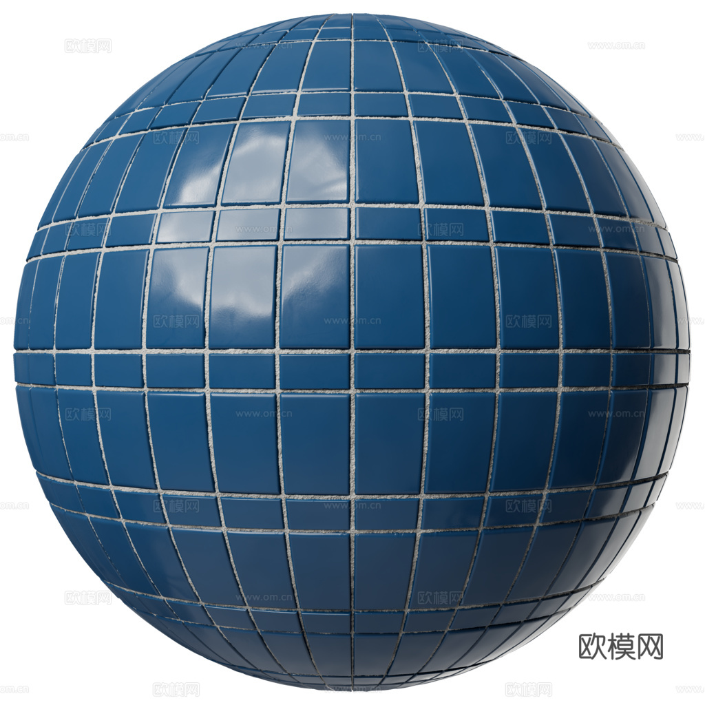 无缝蓝色拼花瓷砖马赛克瓷砖墙砖 PBR材质贴图 1k