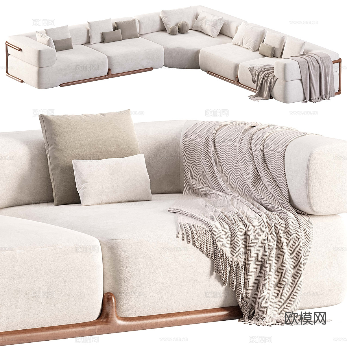 现代奶油风科伦沙发3d模型下载（渲染图4）