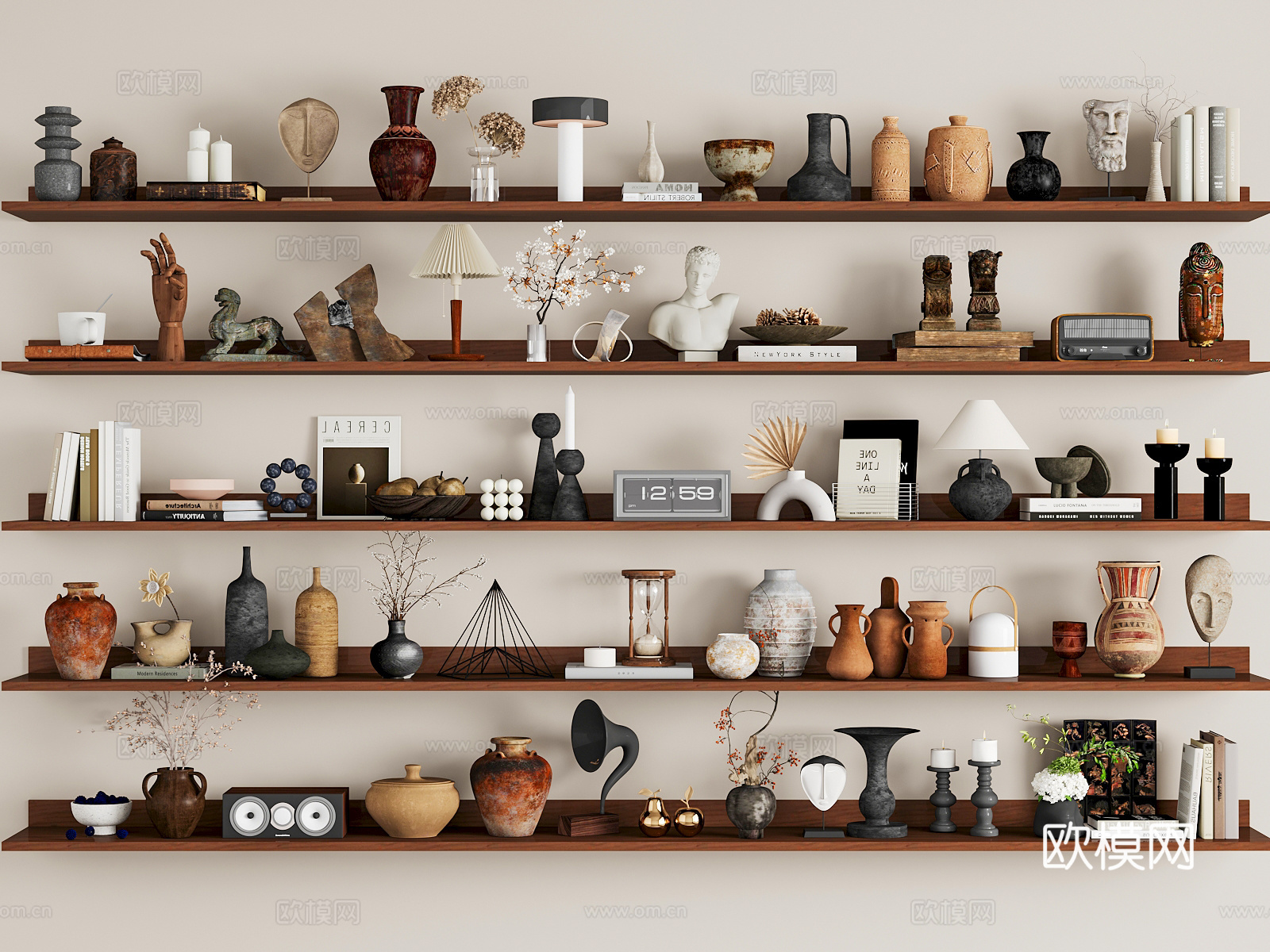 侘寂中古摆件组合 玄关摆件 装饰柜摆件 中古风书籍 中古风3d模型下载