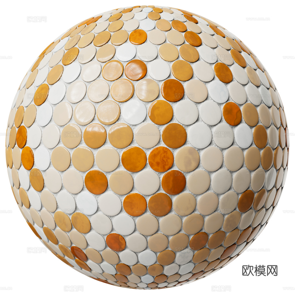 无缝拼色圆形马赛克瓷砖墙砖 PBR材质贴图 2k