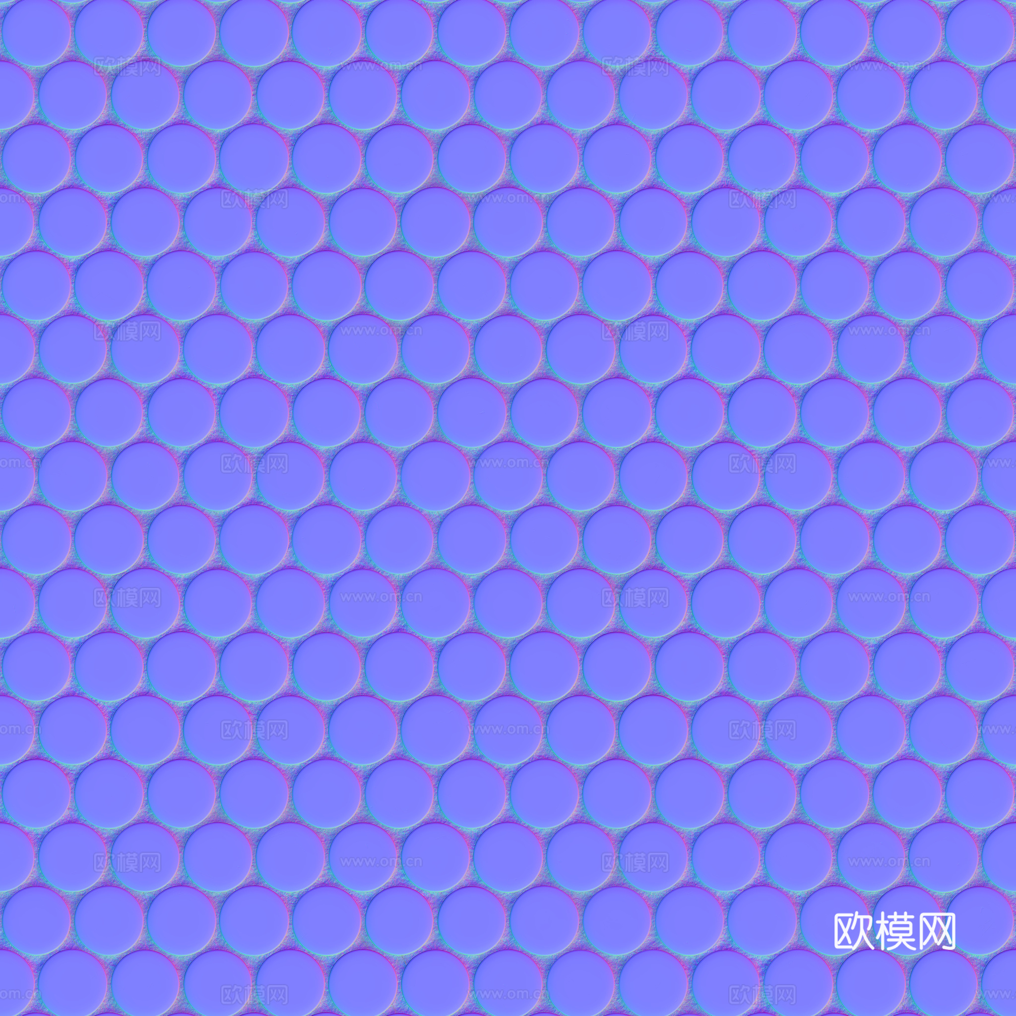 无缝纯黑圆形马赛克瓷砖墙砖 PBR材质贴图 2k