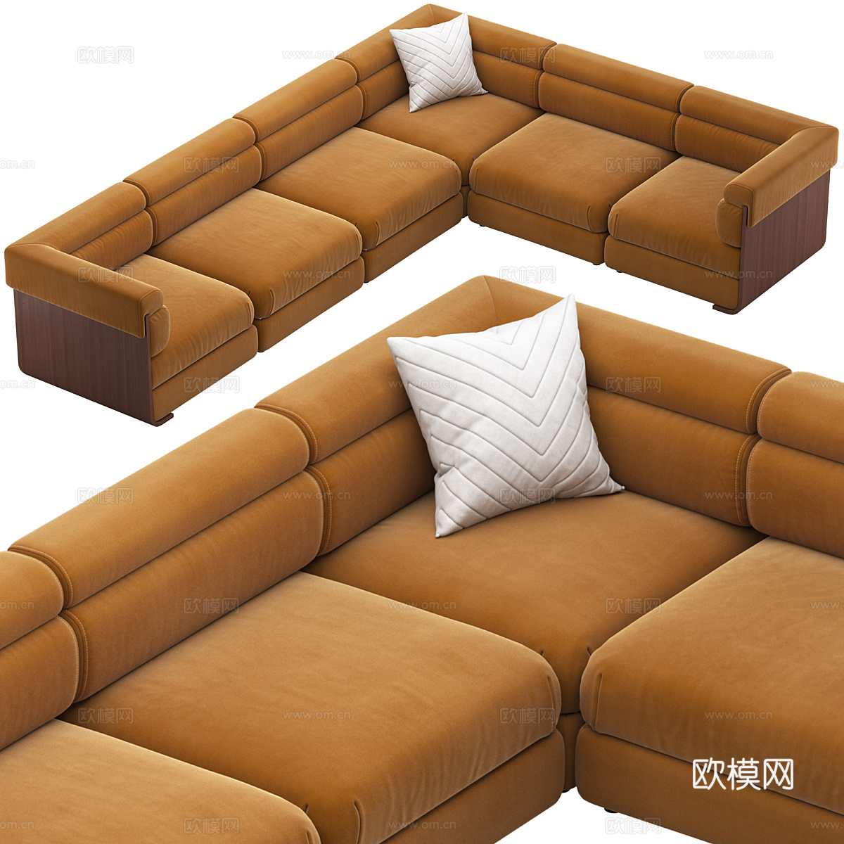 现代意式布艺木质组合转角沙发3d模型下载（渲染图3）