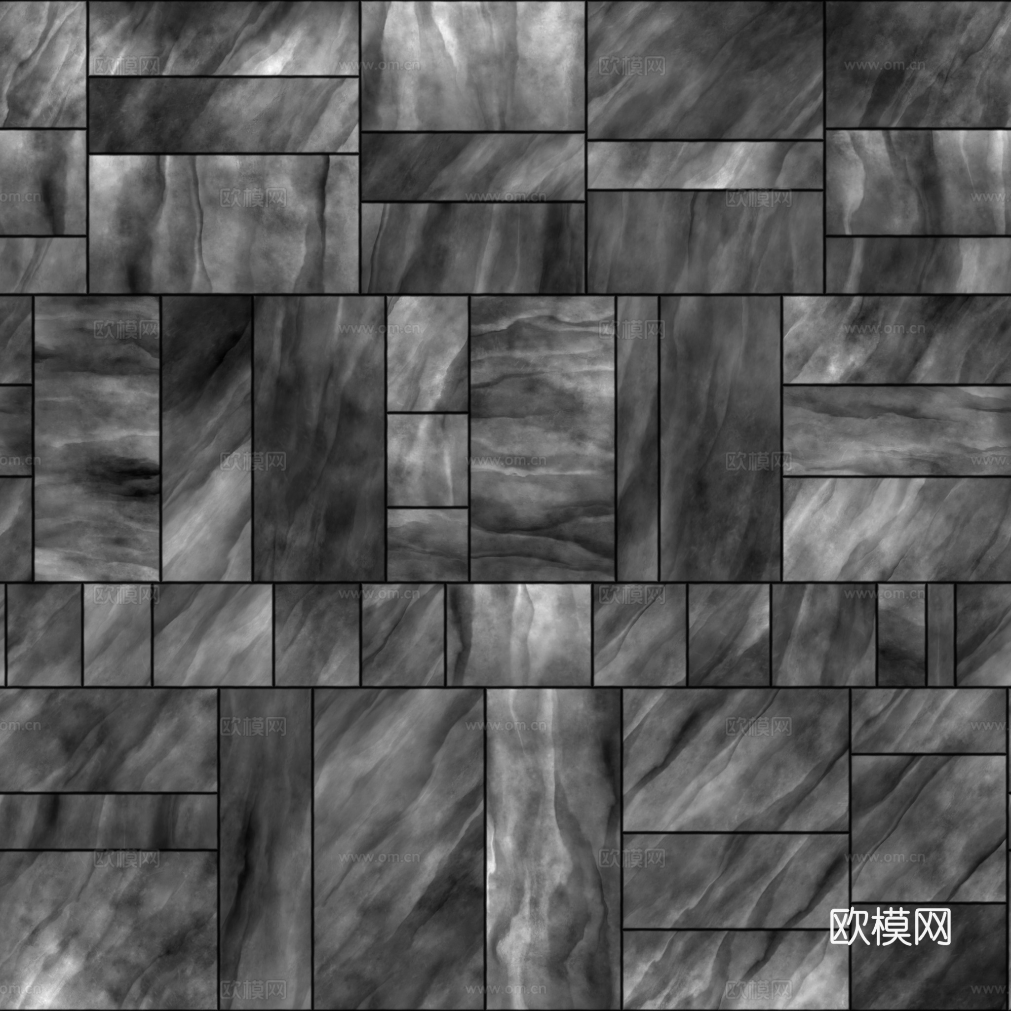 无缝黑色瓷砖地砖 PBR材质贴图 2k