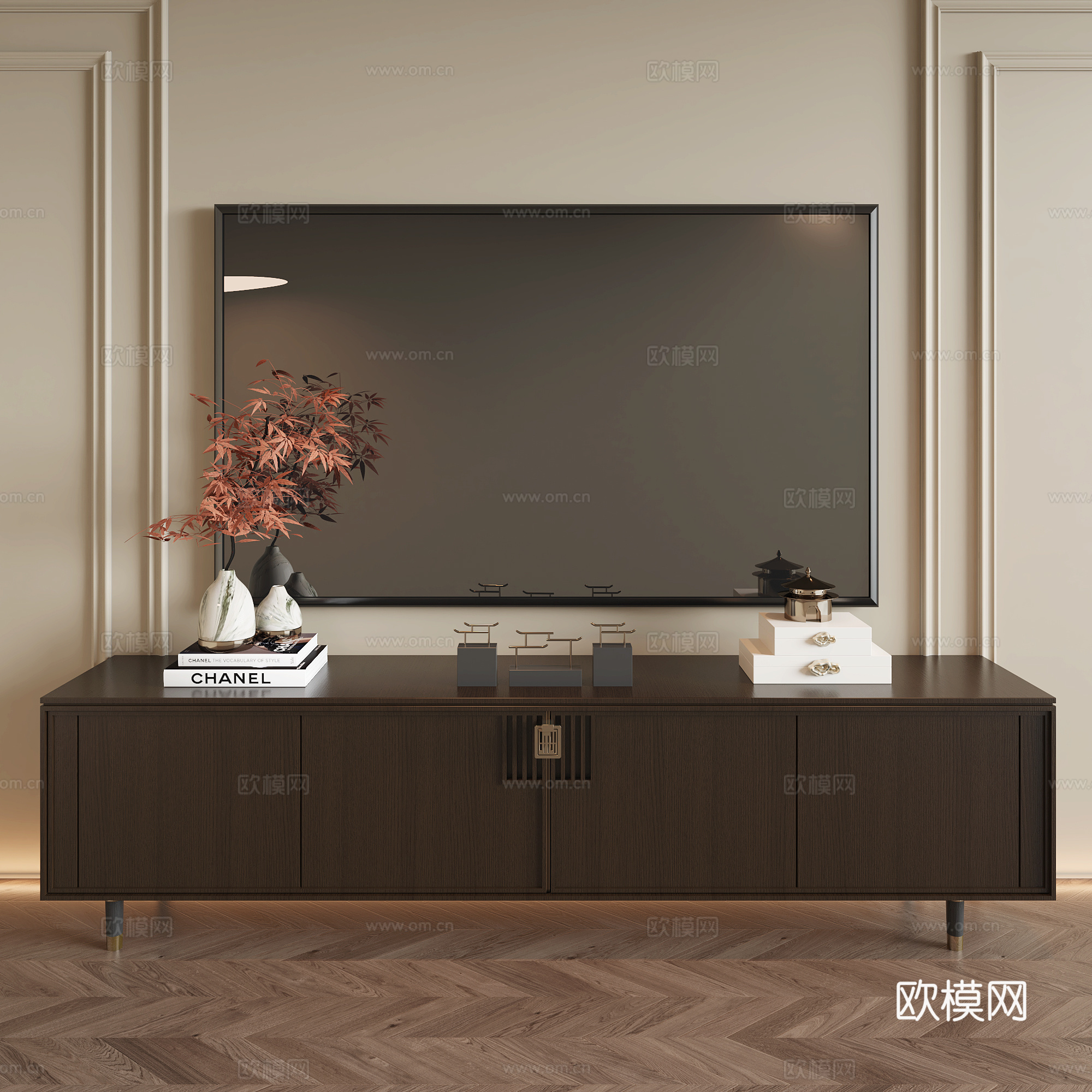 新中式电视柜3d模型下载