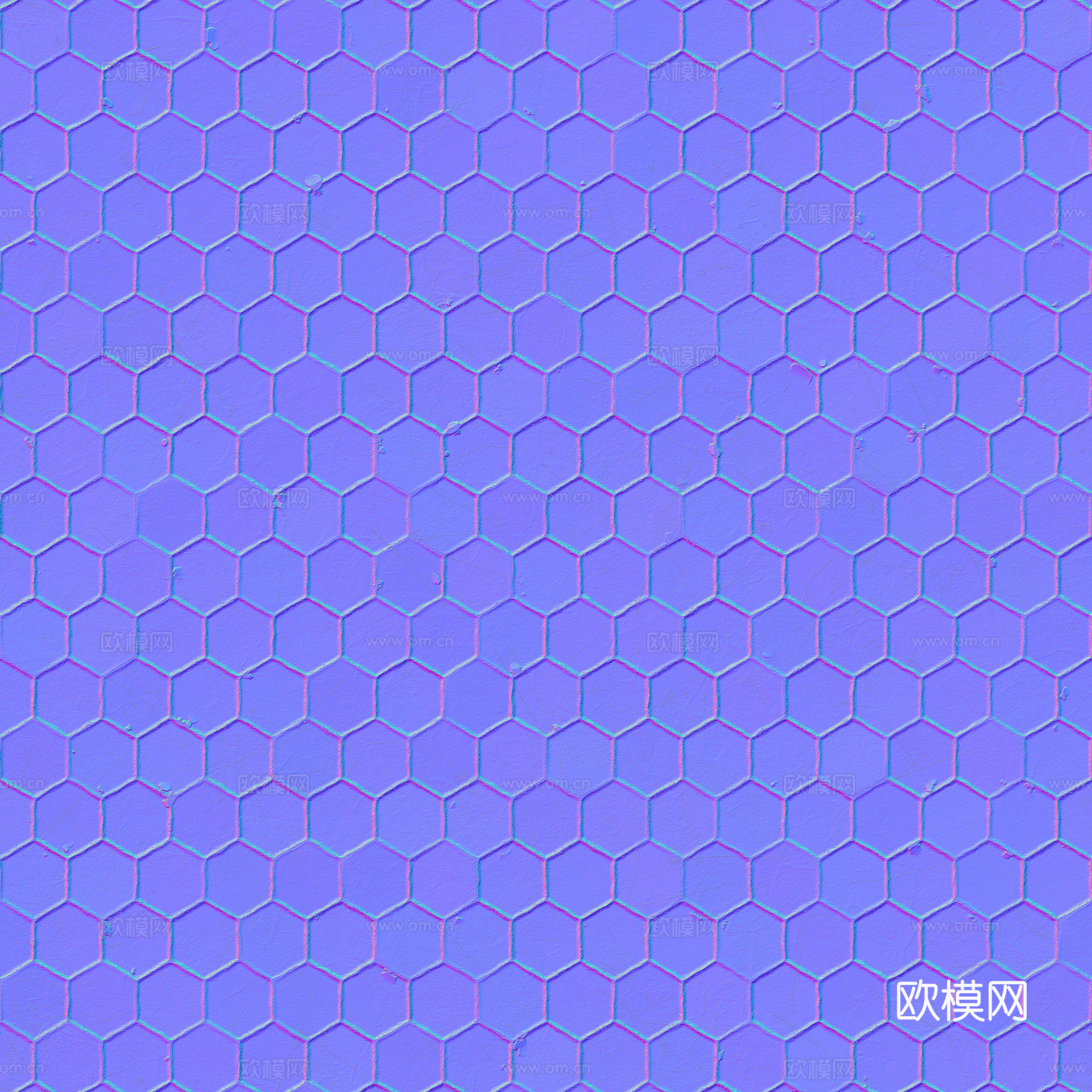 无缝纯白六角马赛克瓷砖墙砖 PBR材质贴图 2k