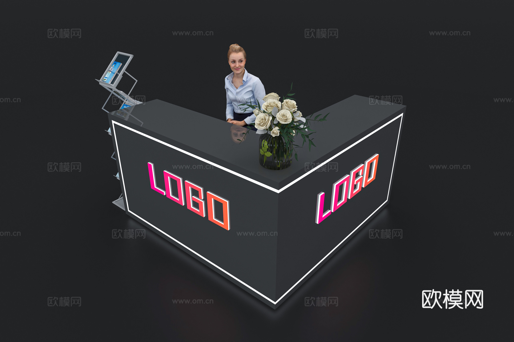 现代接待台 展览展会展台接待台 前台 吧台 柜台 桌台3d模型下载（渲染图3）