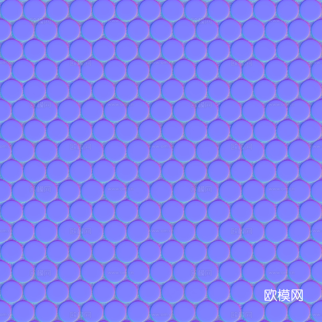 无缝纯黑圆形马赛克瓷砖墙砖 PBR材质贴图1k