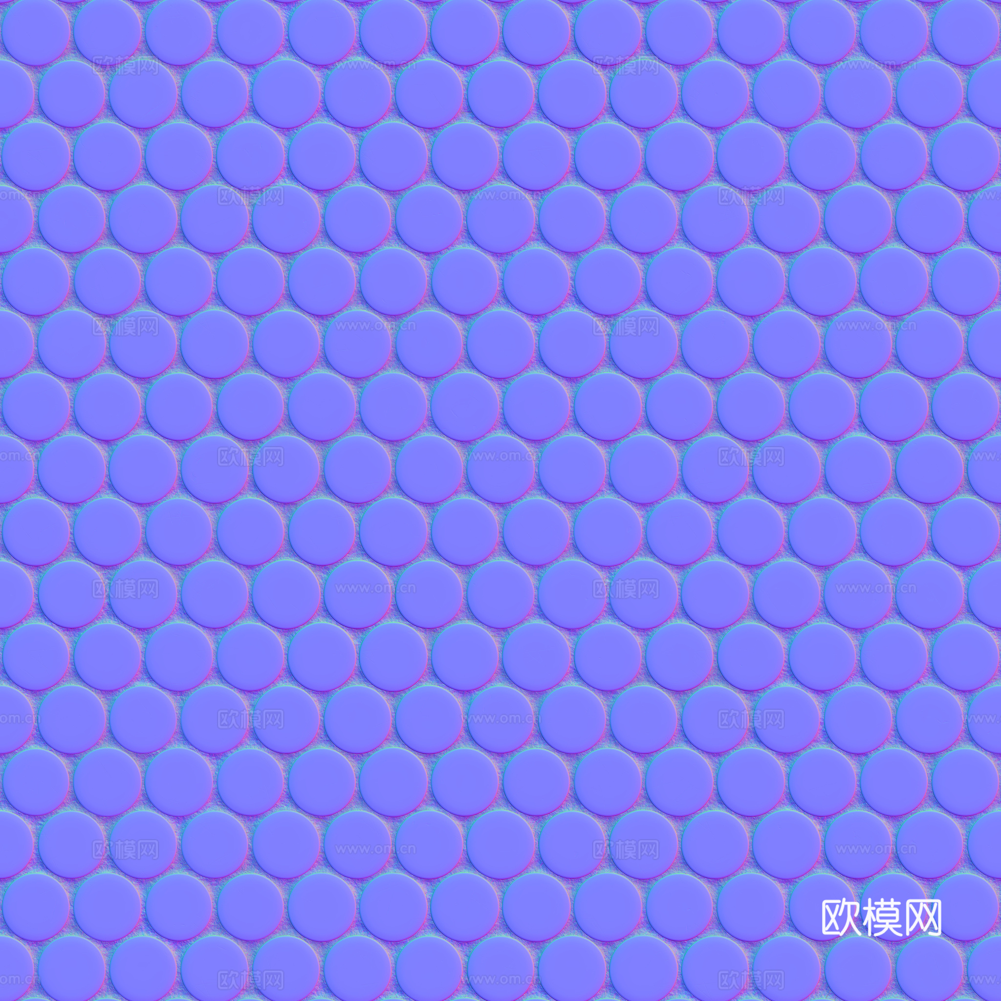 无缝纯白圆形马赛克瓷砖墙砖 PBR材质贴图 2k