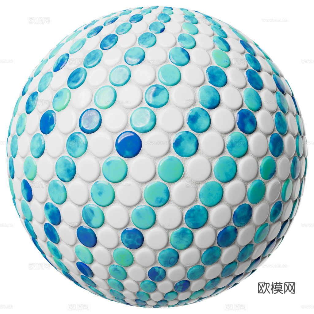 无缝拼色圆形马赛克瓷砖墙砖 PBR材质贴图 2k