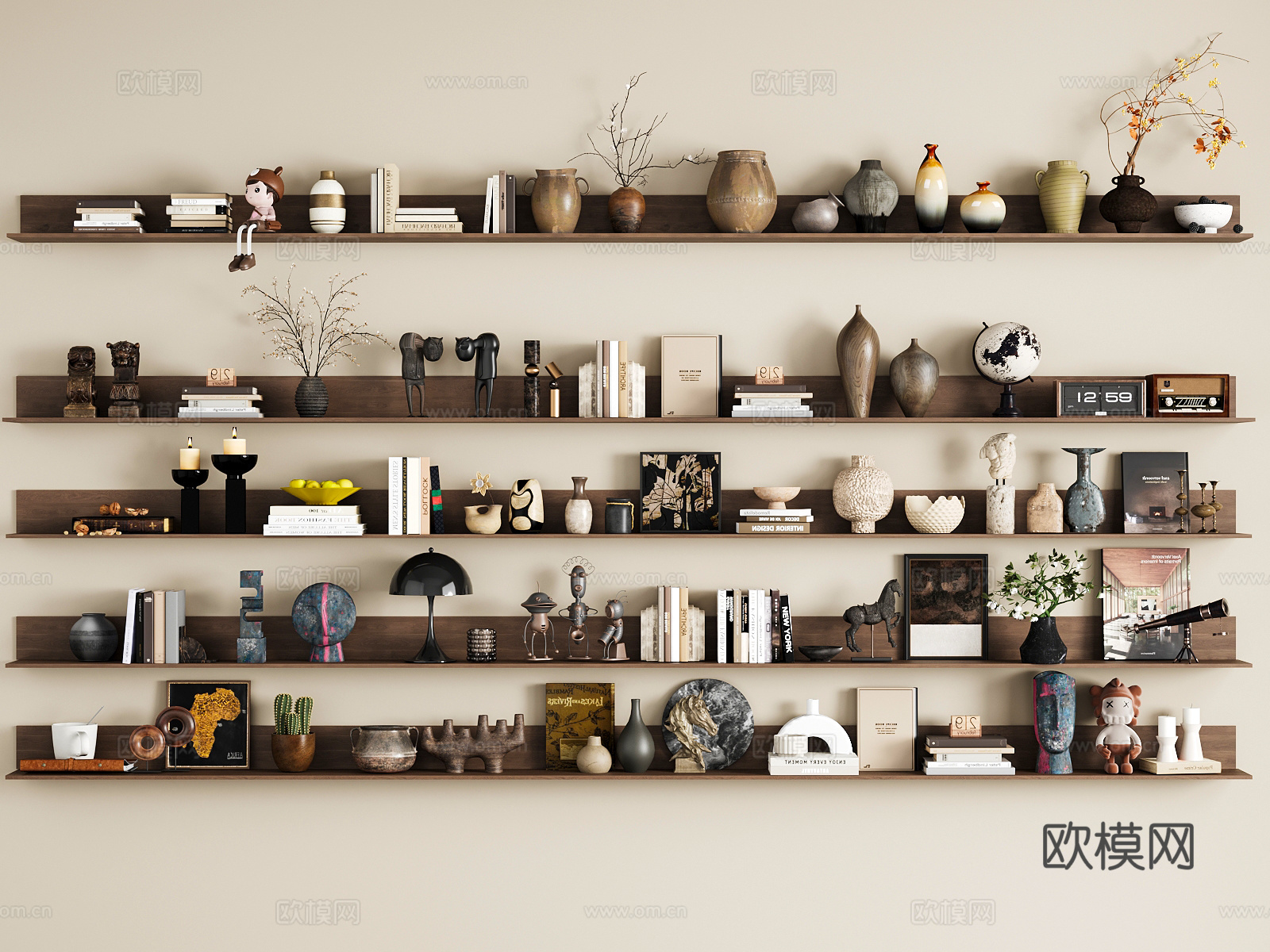 侘寂中古摆件组合 玄关摆件 装饰柜摆件 中古风书籍 中古风3d模型下载