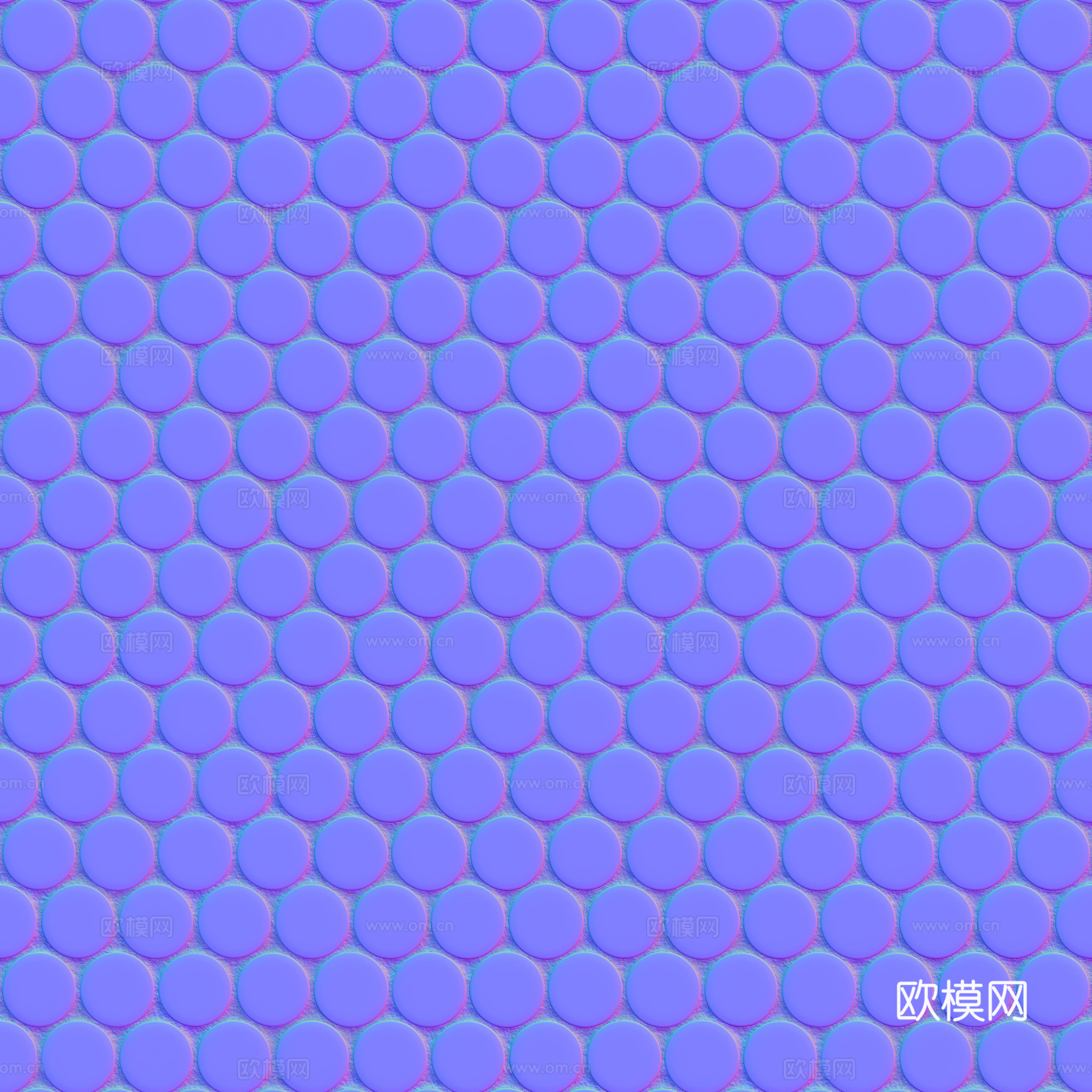 无缝纯白圆形马赛克瓷砖墙砖 PBR材质贴图 2k
