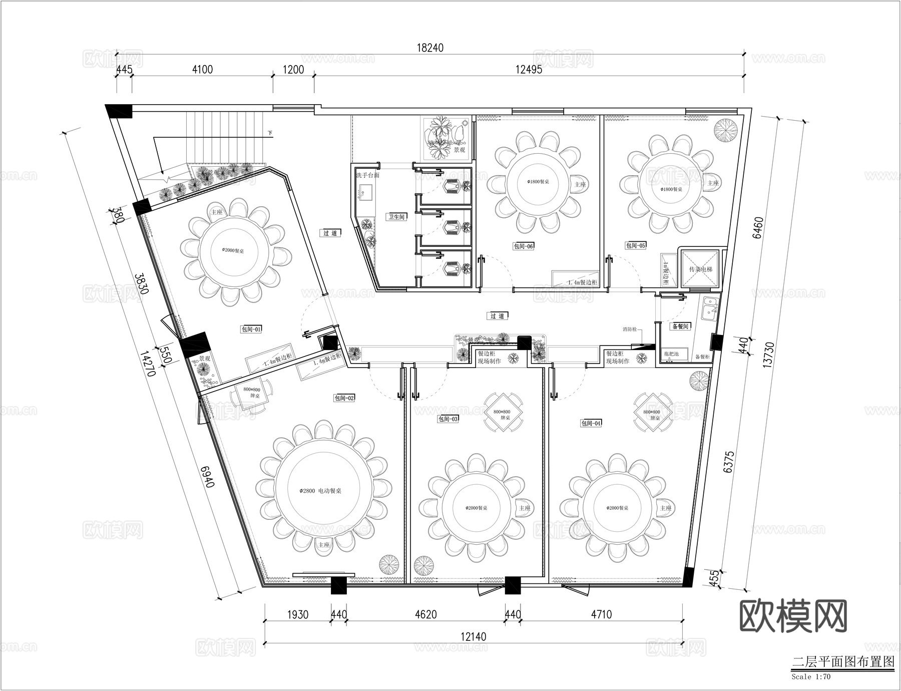 中餐厅平面布置图cad施工图