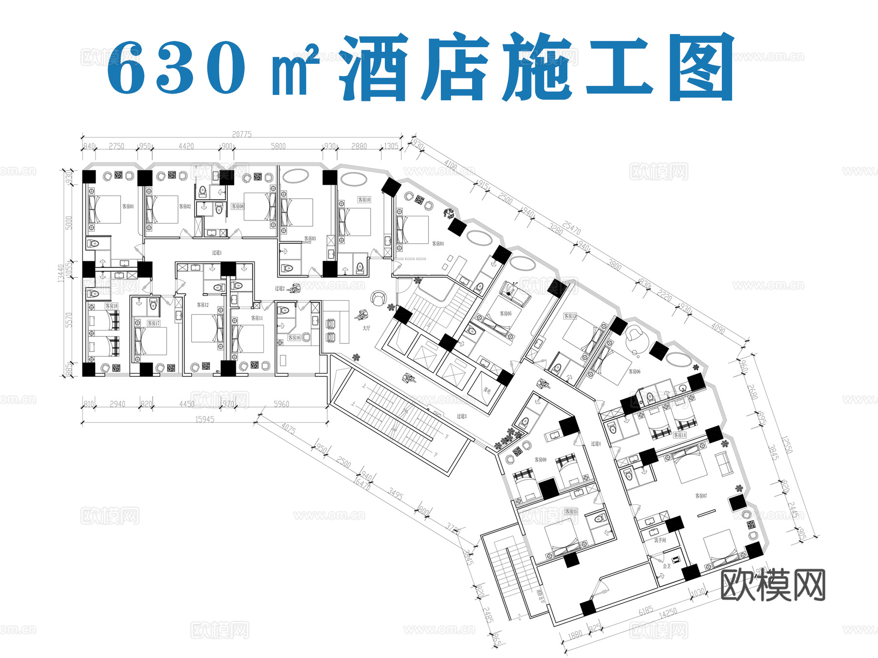 酒店施工图cad施工图