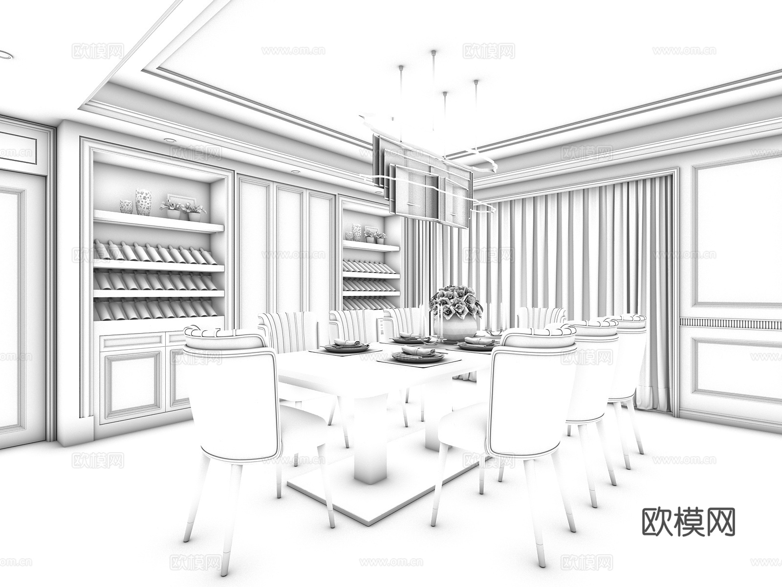 现代餐厅3d模型下载（渲染图2）