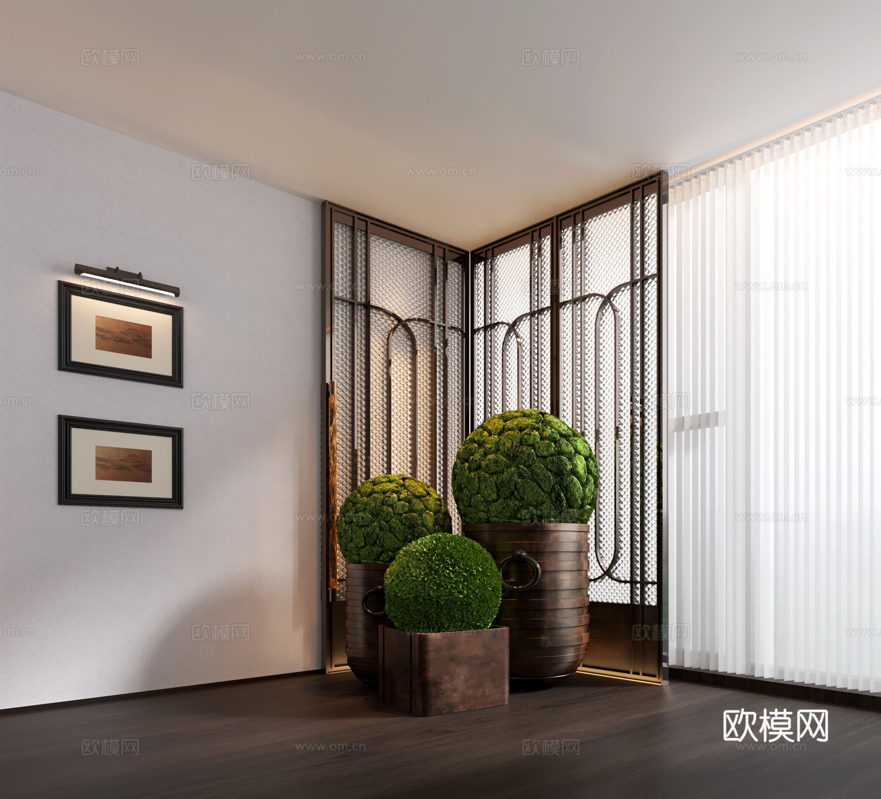 酒店端景盆栽su模型下载（渲染图1）