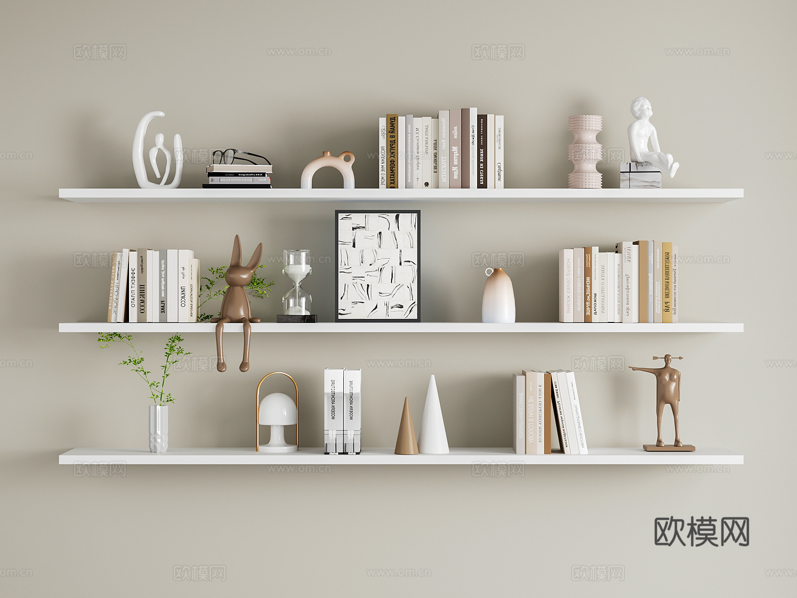 现代饰品摆件组合 装饰品 摆件 雕塑 书籍 台灯 置物架3d模型下载