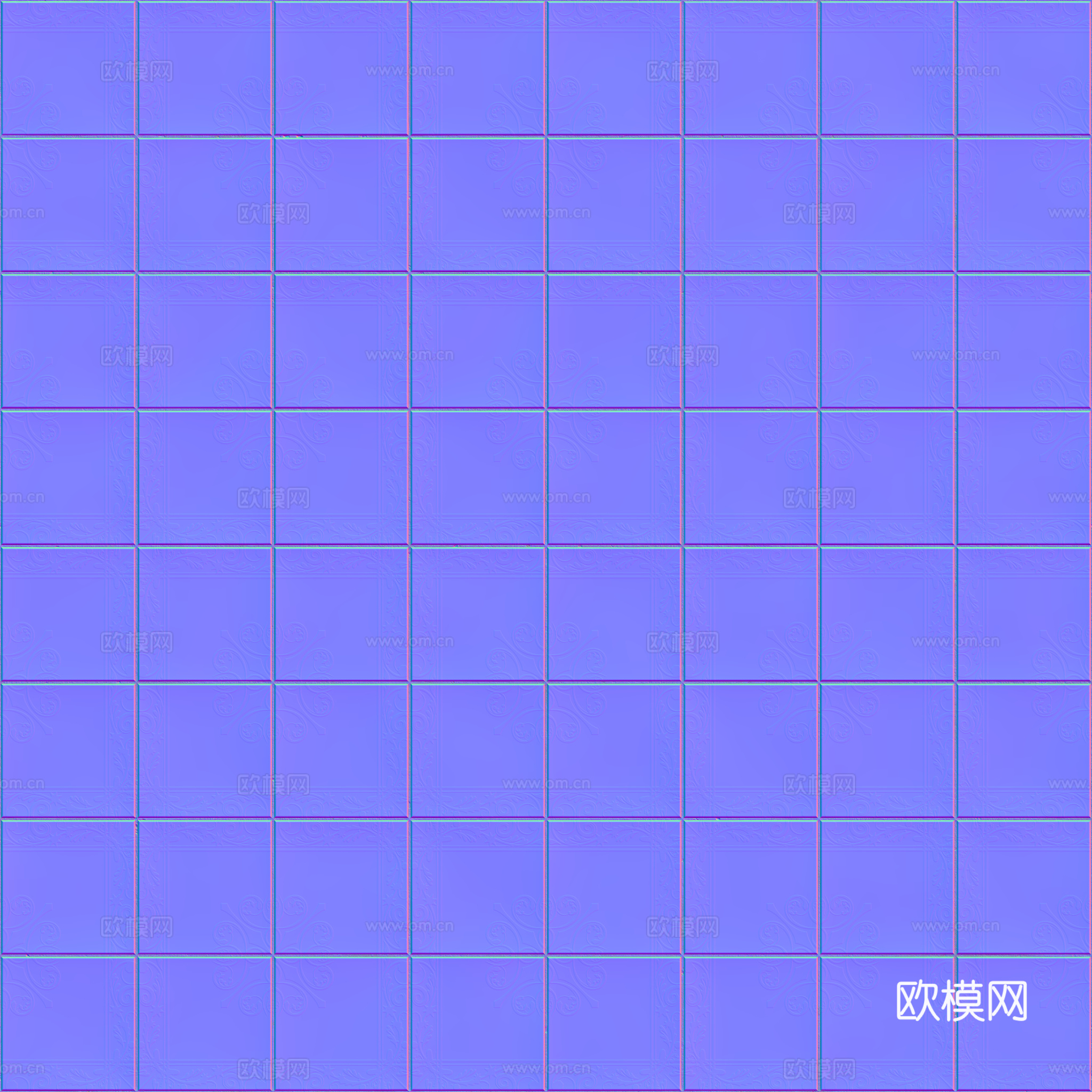 无缝青花瓷图案花砖地砖 PBR材质贴图 2k