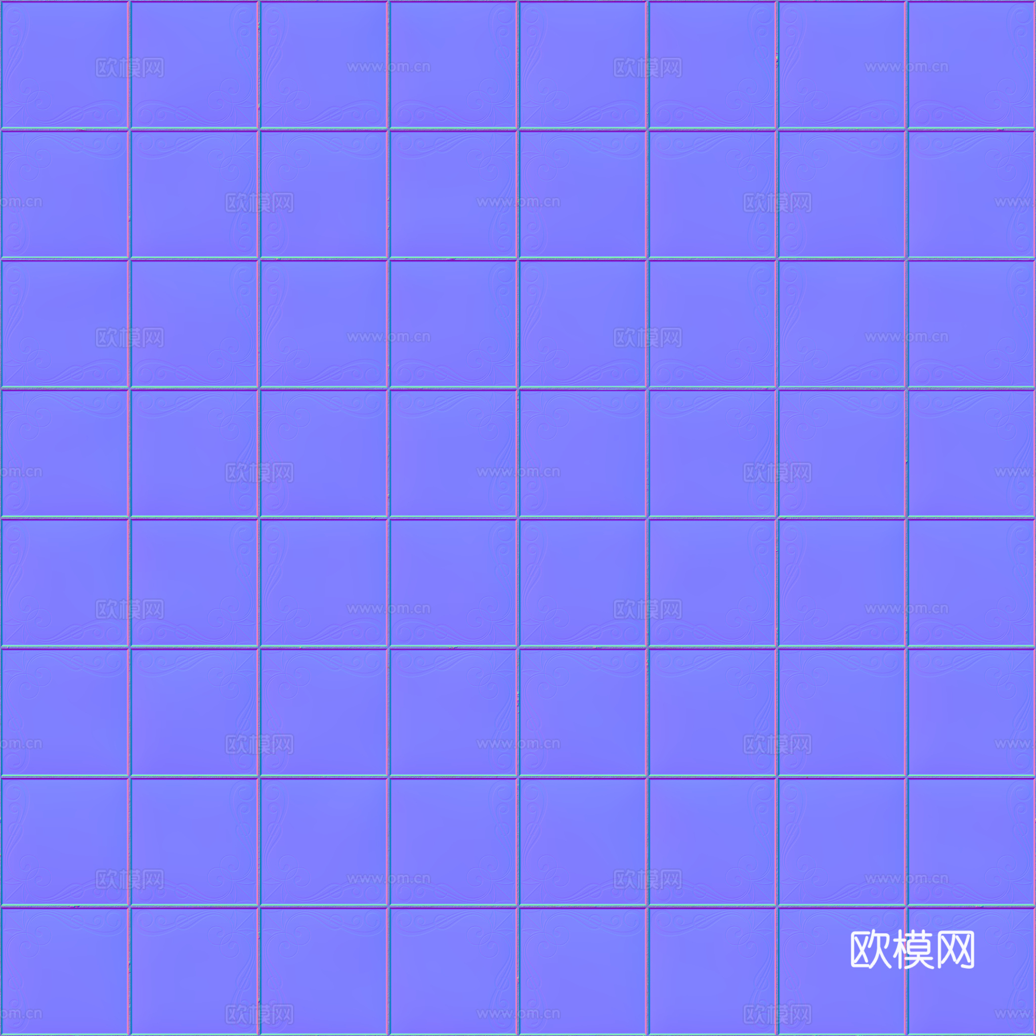 无缝青花瓷图案花砖地砖 PBR材质贴图 2k
