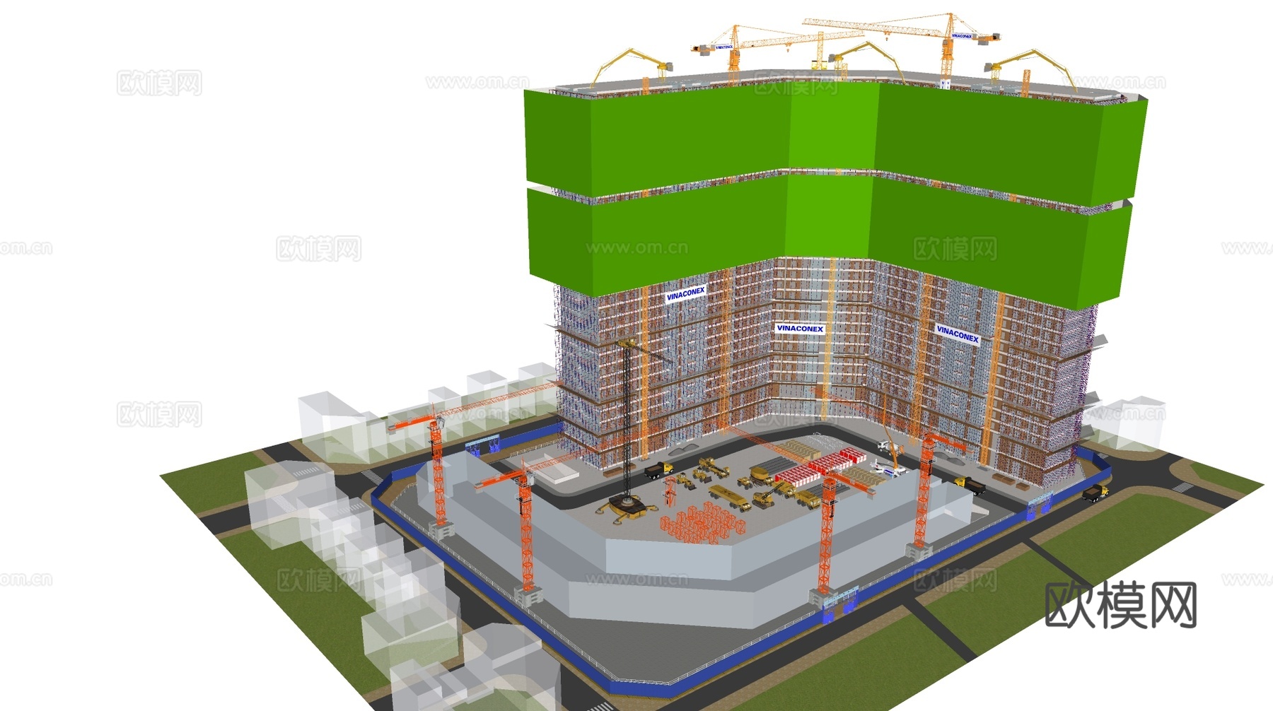 小区建筑 小区施工工地 施工过程 烂尾楼su模型