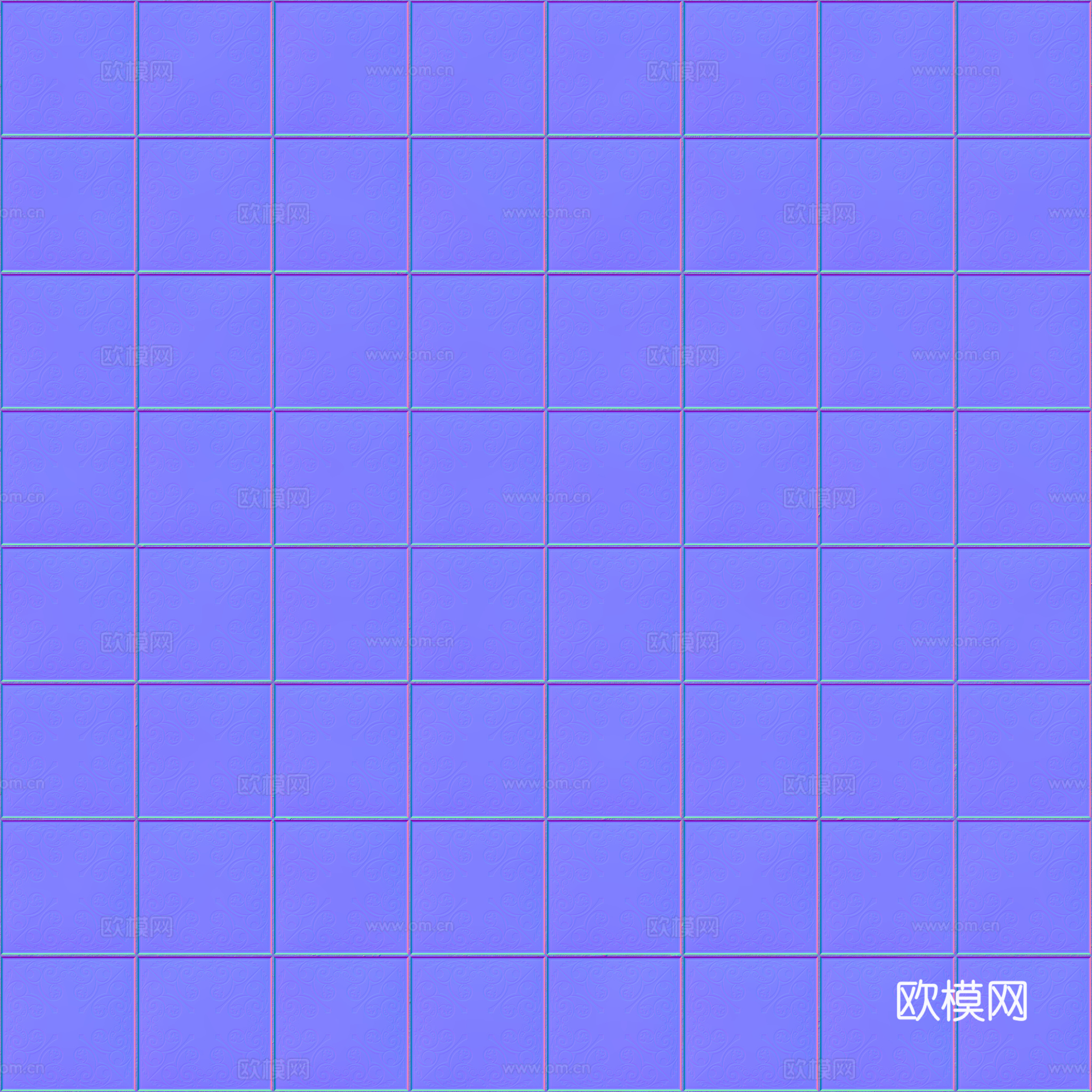 无缝青花瓷图案花砖地砖 PBR材质贴图 2k