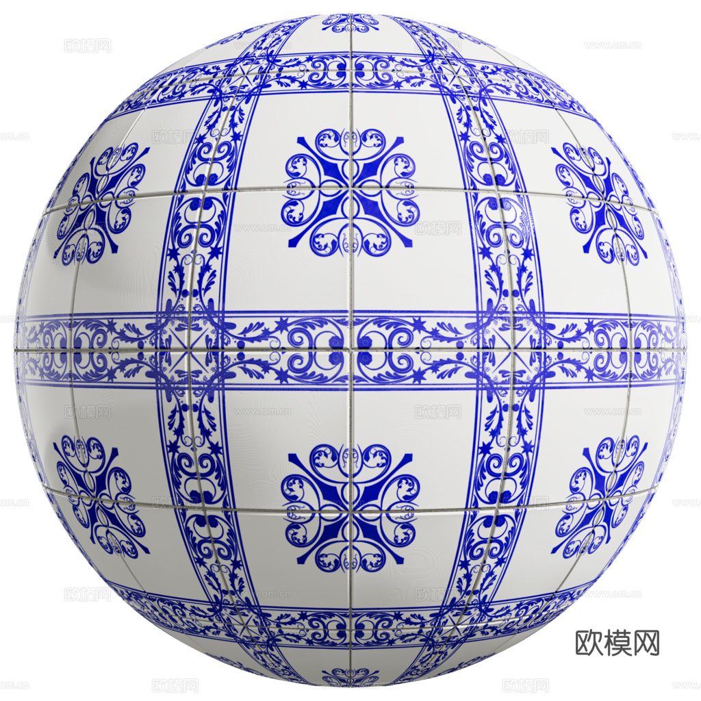 无缝青花瓷图案花砖地砖 PBR材质贴图 2k