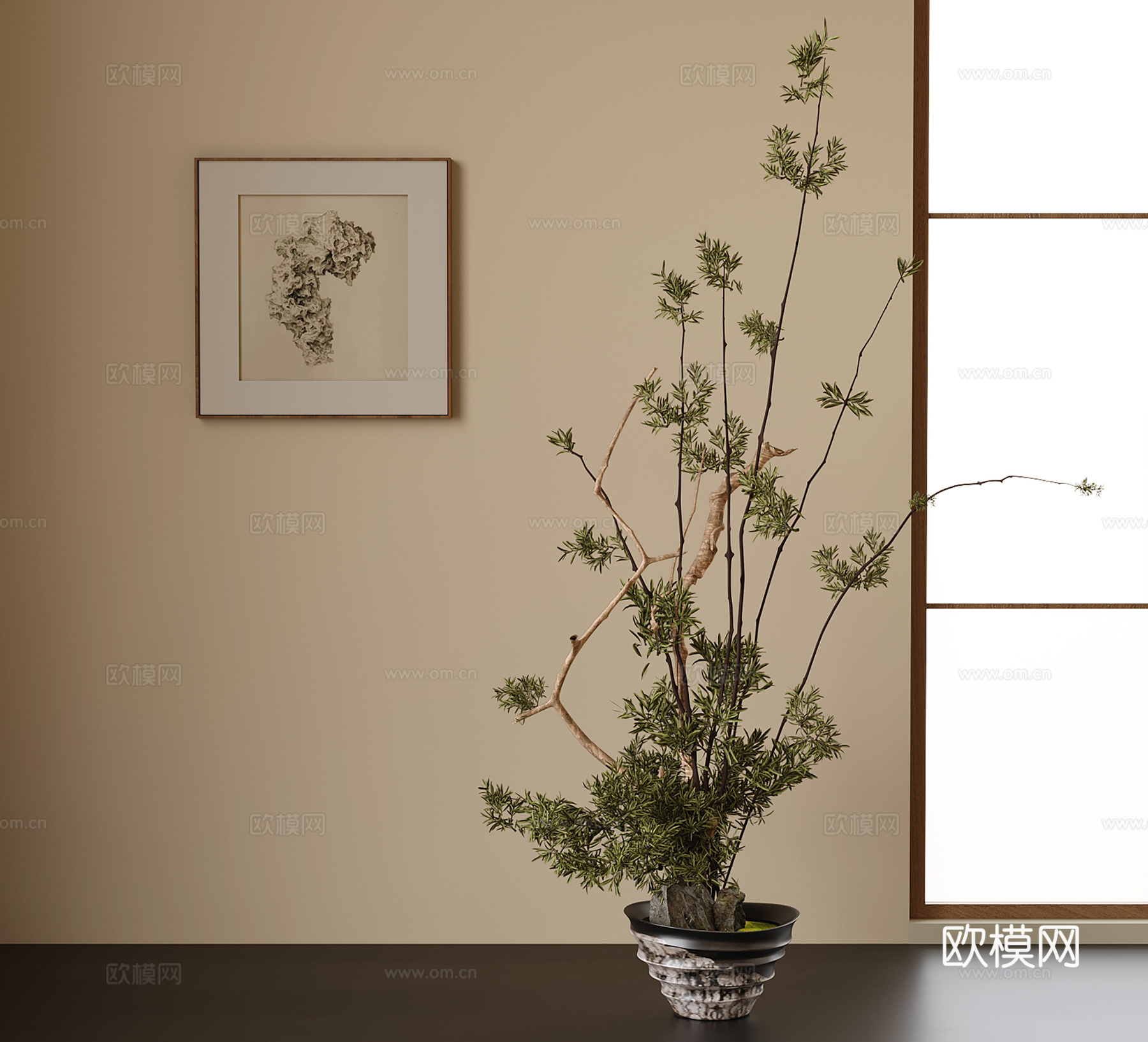 现代盆栽盆景 植物摆件 挂画su模型