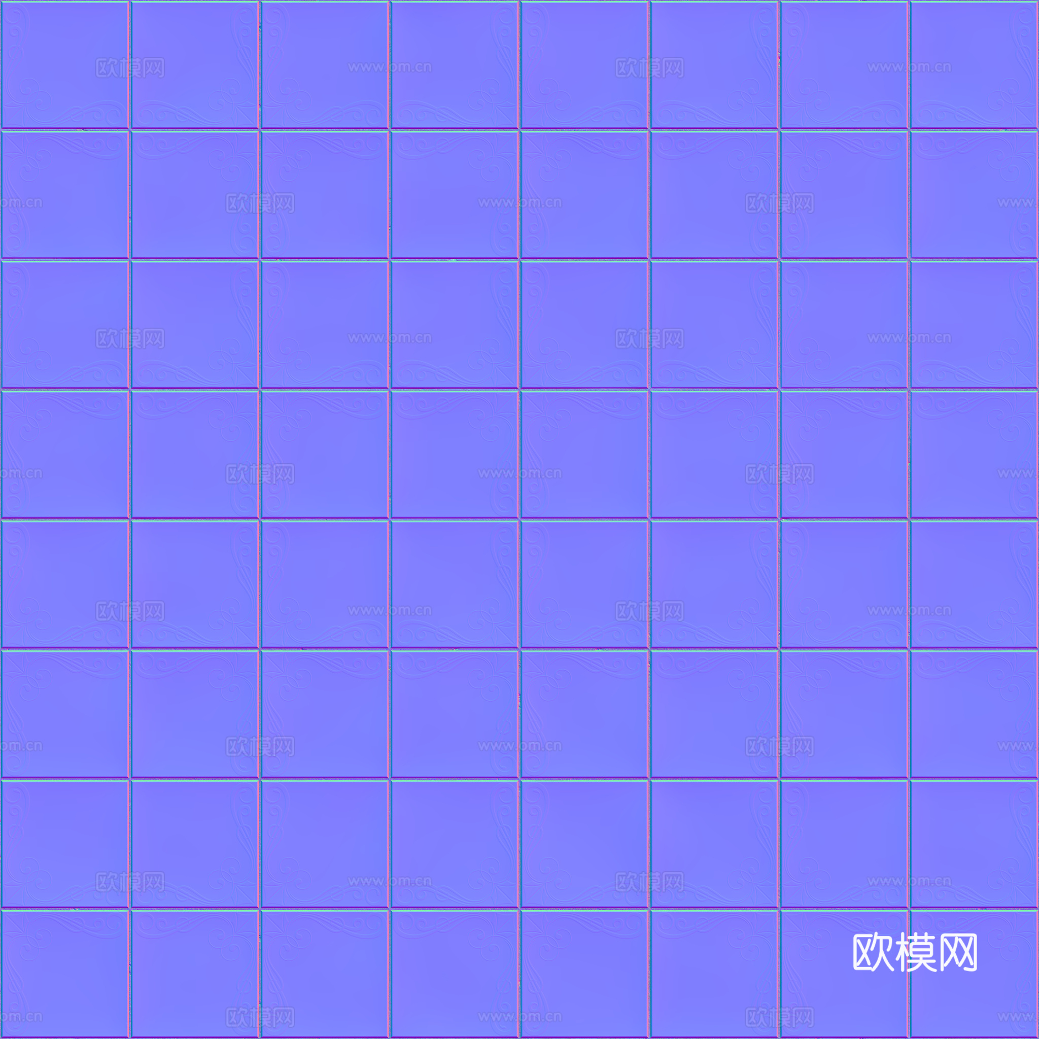 无缝青花瓷图案花砖地砖 PBR材质贴图 2k