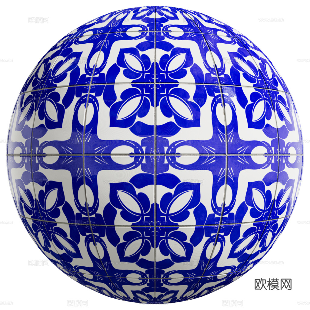 无缝青花瓷图案花砖地砖 PBR材质贴图 1k