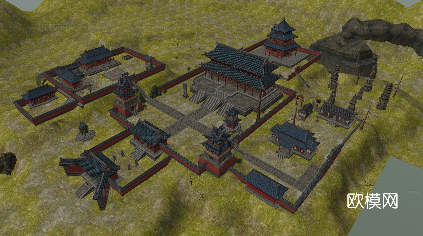 古建亭子 古建群 四角亭su模型