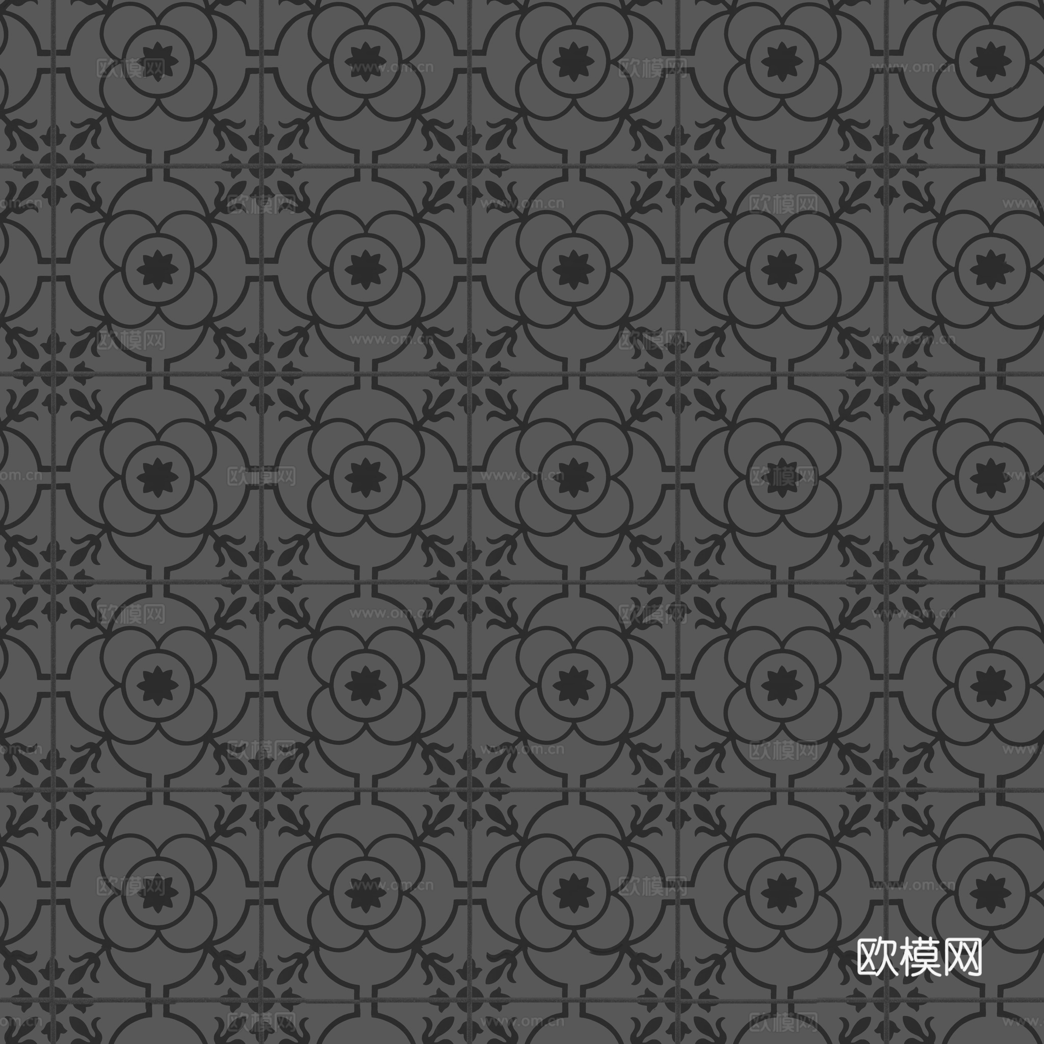 无缝青色小花砖方砖地砖 PBR材质贴图 2k