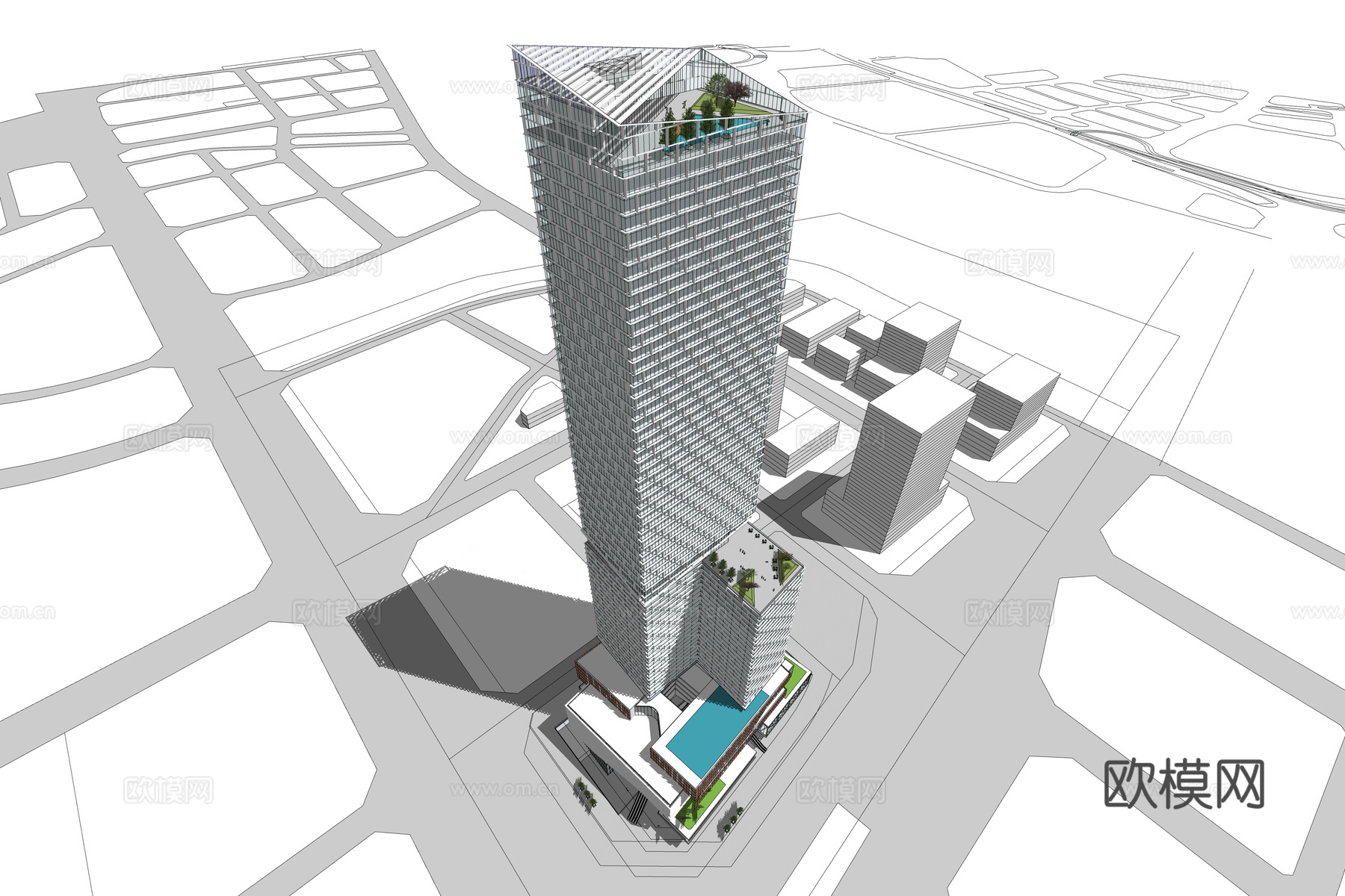 现代高层办公楼综合体 高层建筑su模型