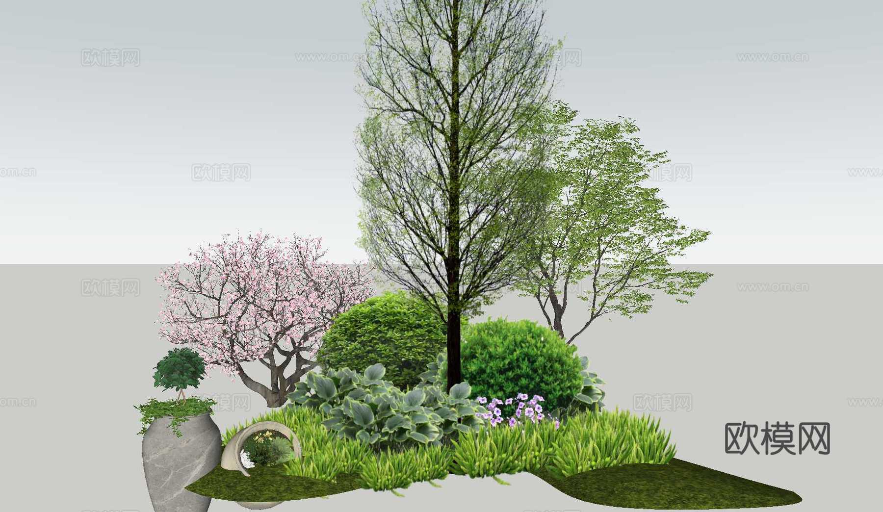 植物组团 花境 花草组合 乔灌木 造型树su模型