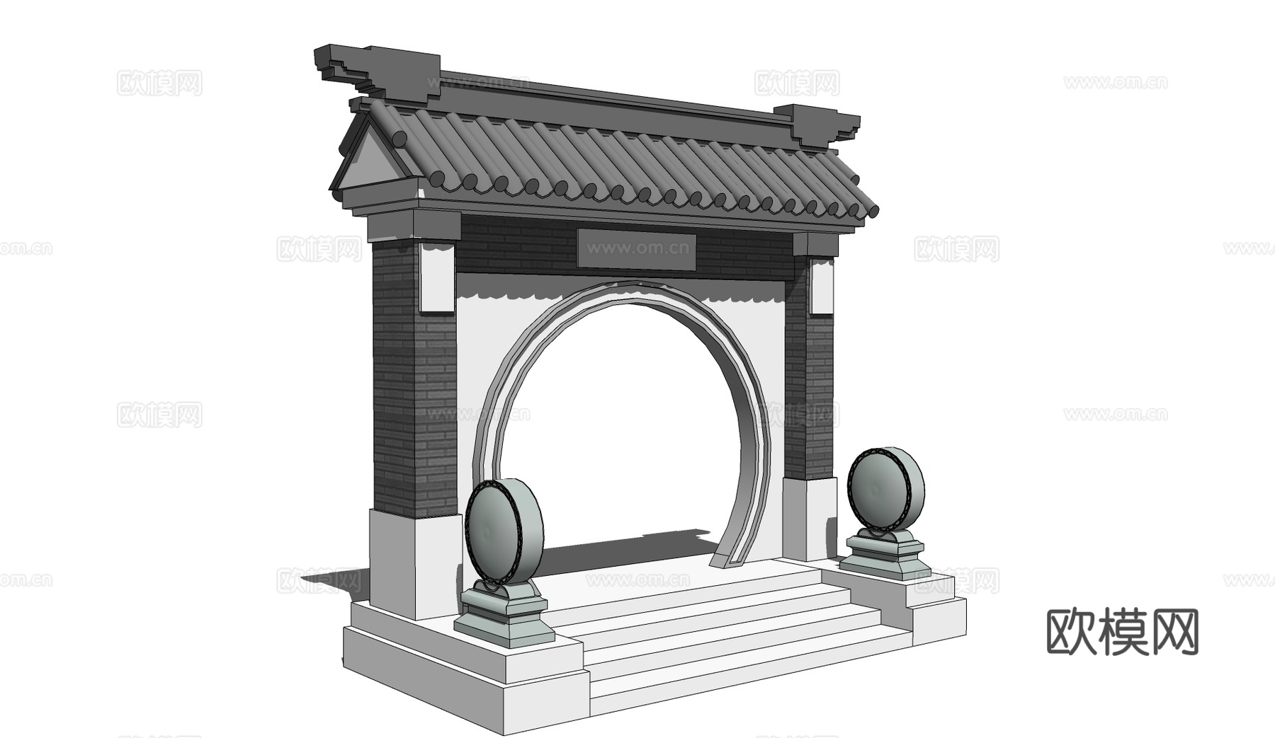古建小门 古建群 影壁su模型