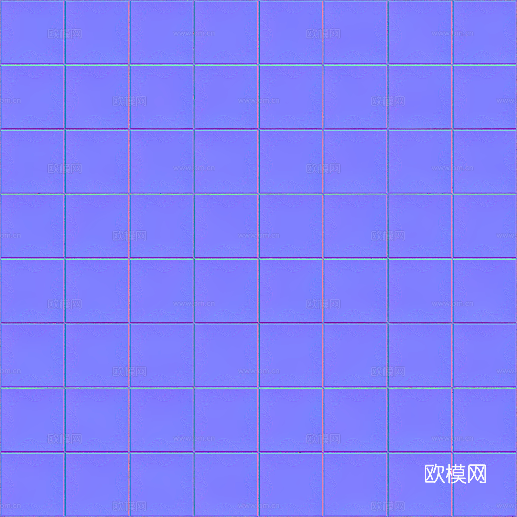 无缝青花瓷图案花砖地砖 PBR材质贴图 2k
