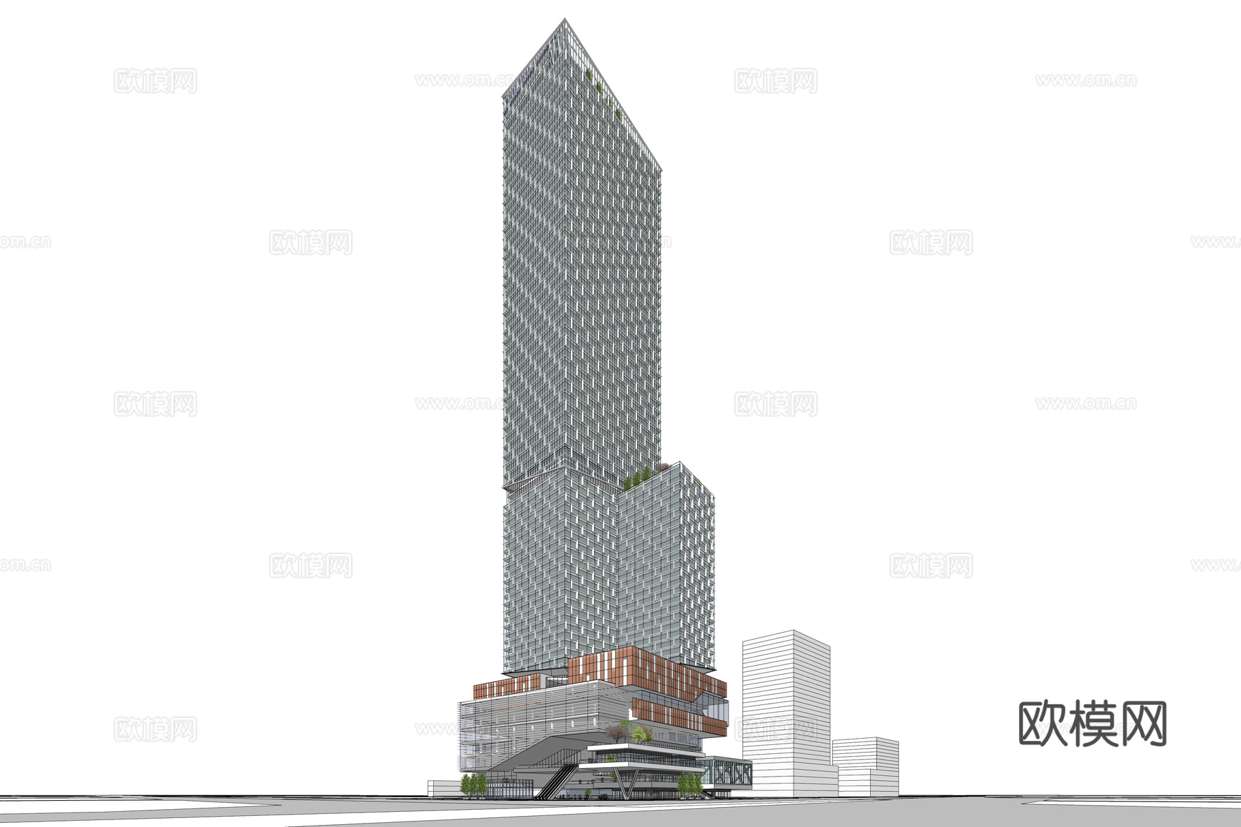 现代高层办公楼综合体 高层建筑su模型