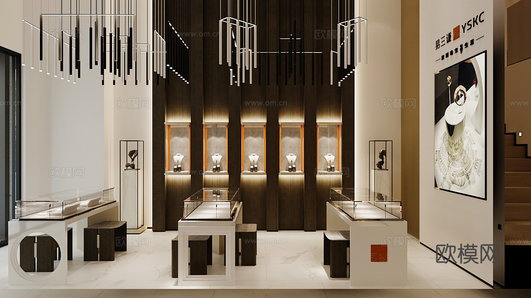 新中式珠宝店3d模型下载（渲染图1）