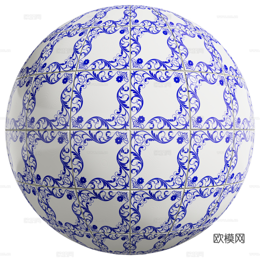 无缝青花瓷图案花砖地砖 PBR材质贴图 2k