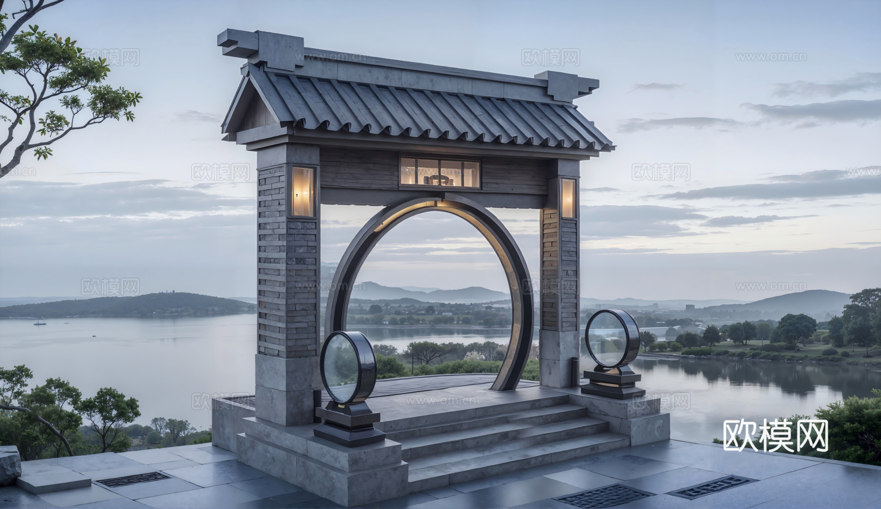 古建小门 古建群 影壁su模型