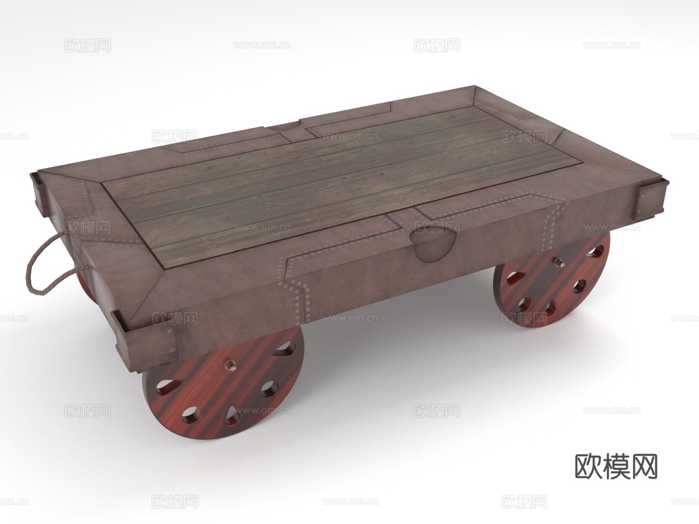 手推车 木制手推车 搬运车 平板车 拖车3d模型下载（渲染图1）