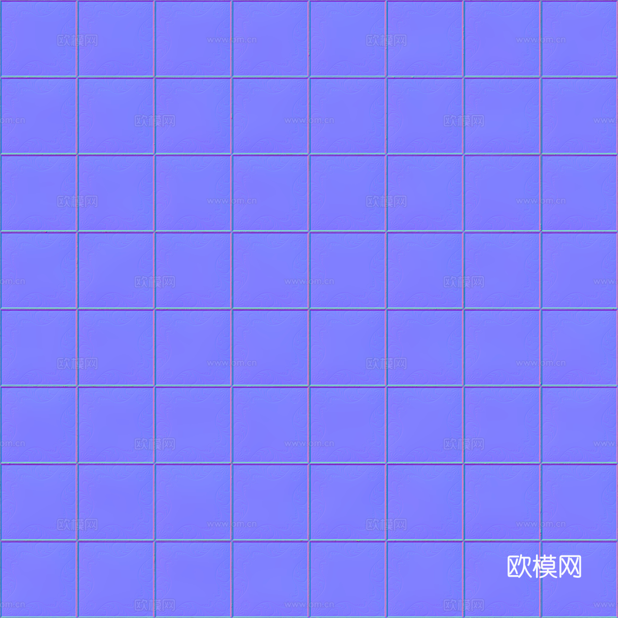 无缝青花瓷图案花砖地砖 PBR材质贴图 2k